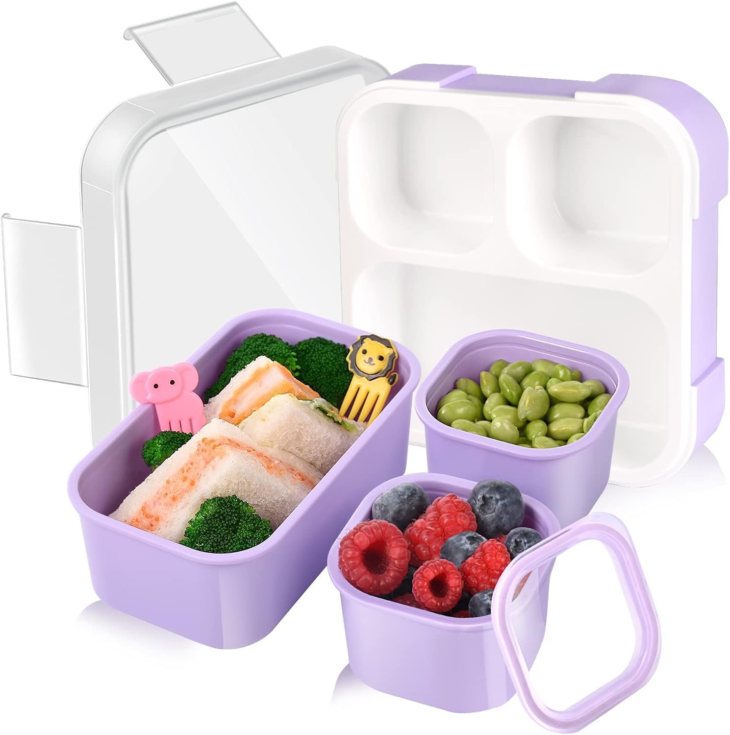 Genteen Bento Box for Kids, Kids Lunch Box with 3 Removable Compartments, Toddler Lunch Box for Daycare, School, Ideal Portion Size for Ages 3 to 7 BPA-Free Dishwasher Safe-Green – Purple