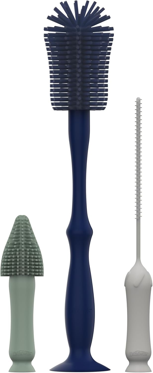 Dr. Brown’s Silicone Cleaning Brush Set with Bottle, Spout, and Straw Brush, 3 Brushes to Clean Baby Bottles, Spouts, Nipples, and Straws, BPA Free – 3-Pack