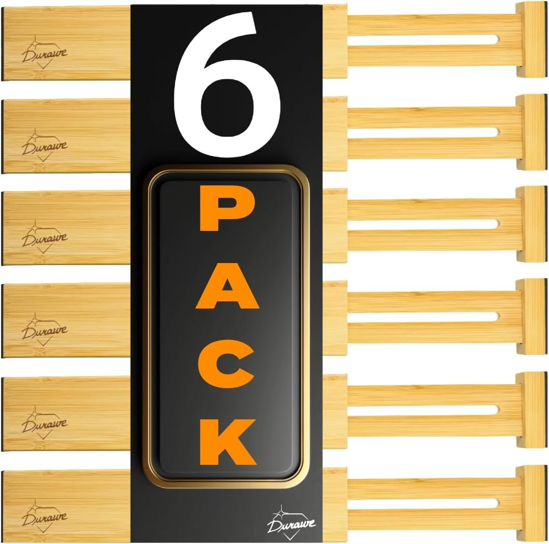 Adjustable Bamboo Drawer Dividers – SMALL SIZE, Expandable 12–16 inch – Spring Loaded Drawer Organizer for Kitchen, Dresser, Bathroom, Bedroom, Desk – 6-Pack