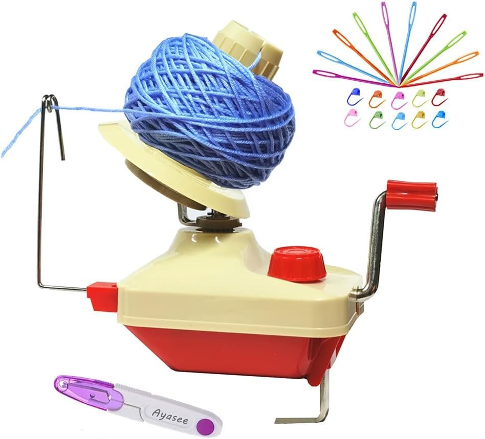 Yarn Ball Winder, Hands Operated Swift Yarn Fiber String Ball Wool Winder Machines for Family+10PS Knitting Stitch Markers+10PS Plastic Needles+1PS Scissors(22)