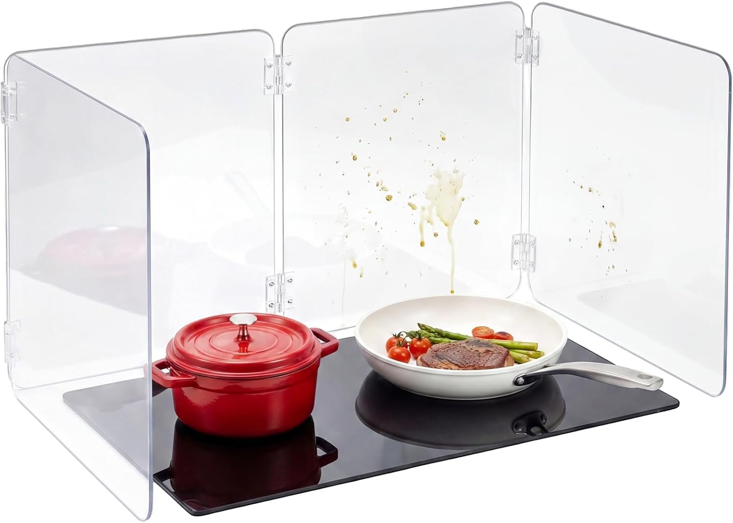 Unittype 4 Sided 360° Visibility Transparent Splatter Guard, Heat-resistant Cooking Stove Screen for Induction Cooktop Only, Acrylic Foldable Oil Splatter Guard, Fits Various Stovetops