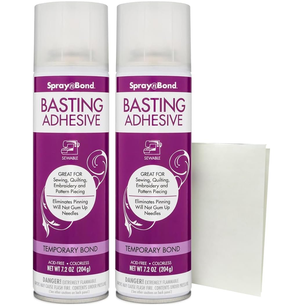 SpraynBond Basting Spray for Quilting with HeatnBond Iron-On Sewable Sheet – Temporary Fabric Adhesive Spray for Quilting, Appliqué, Embroidery & More: 2 Cans (7.2 oz Each) + 8.5″ x 11″ Heatnbond Lite