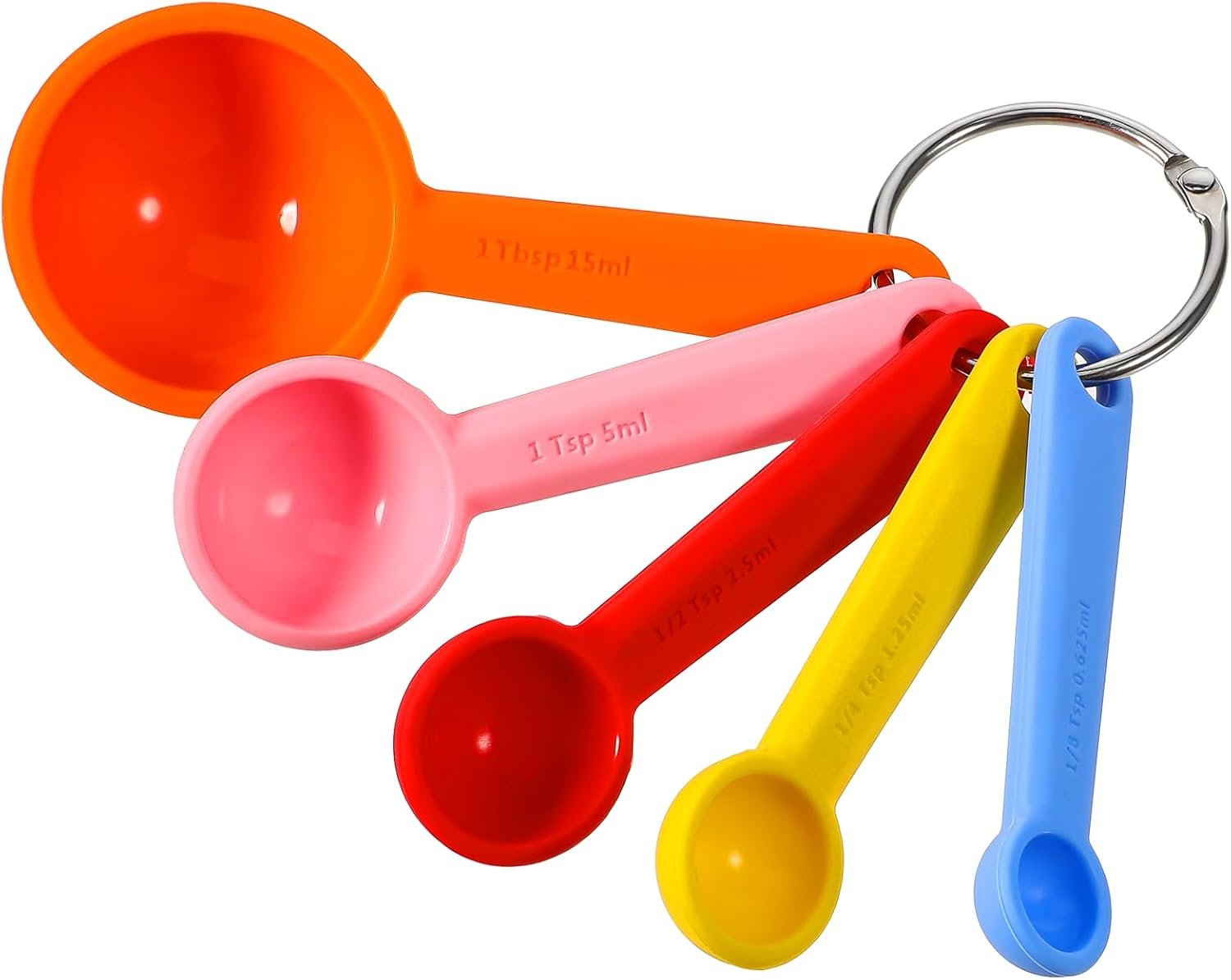 5 Pcs Silicone Measuring Spoons Cups Silicone Tablespoon Set Serving Spoons Stackable Teaspoons Colorful Kitchen Measuring Cups Spoons for Cooking Coffee Spices, 5 Sizes, with Hang Hole