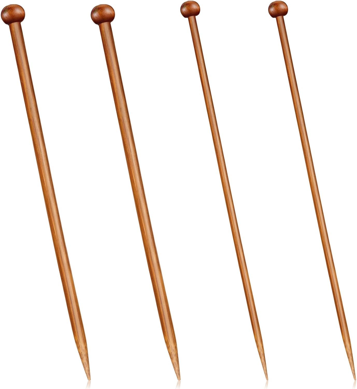 4 Pairs Natural Bamboo Knitting Needles Set 9.8 Inch Long Wooden Knitting Needles Straight Single Pointed Wood Needle Knittings Crochet Supplies for Beginners DIY Handmade Sweater Scarf Knittings