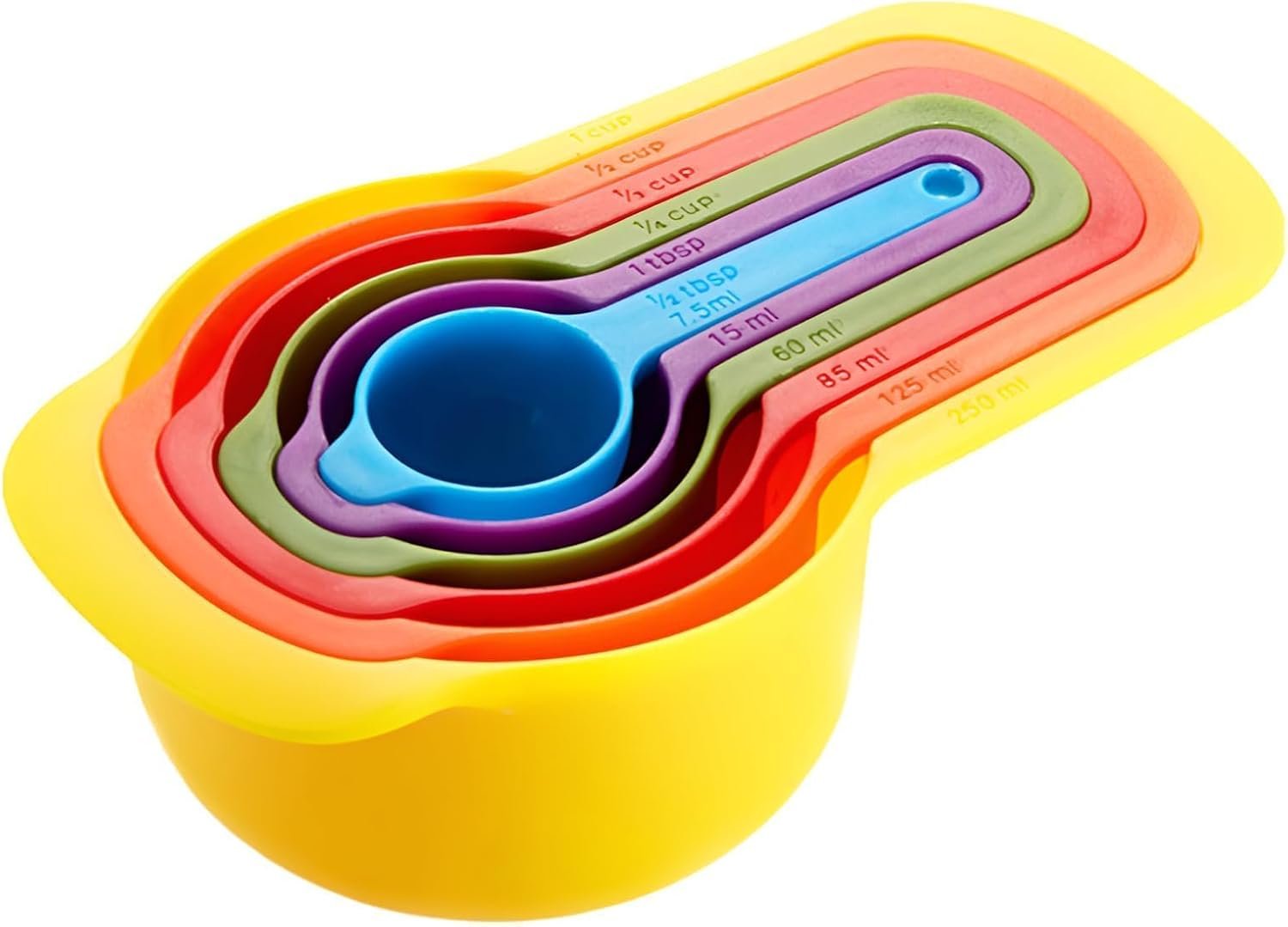 Set of 6 Measuring Cups for Baking, Cup Measurements Set, Colorful Measuring Spoons Sets, Re-Usable Measures Cups and Spoons Set, Cup Measures for Baking Food Grade Multicolor Space Saving Stackabl