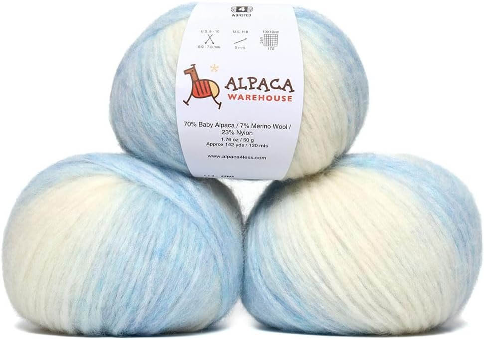 Pullu – Baby Alpaca Merino Wool Yarn Set of 3 Skeins (150 Grams) Worsted Weight – Sourced Directly from Peru – Heavenly Soft and Perfect for Knitting and Crocheting (Serene Skylight)