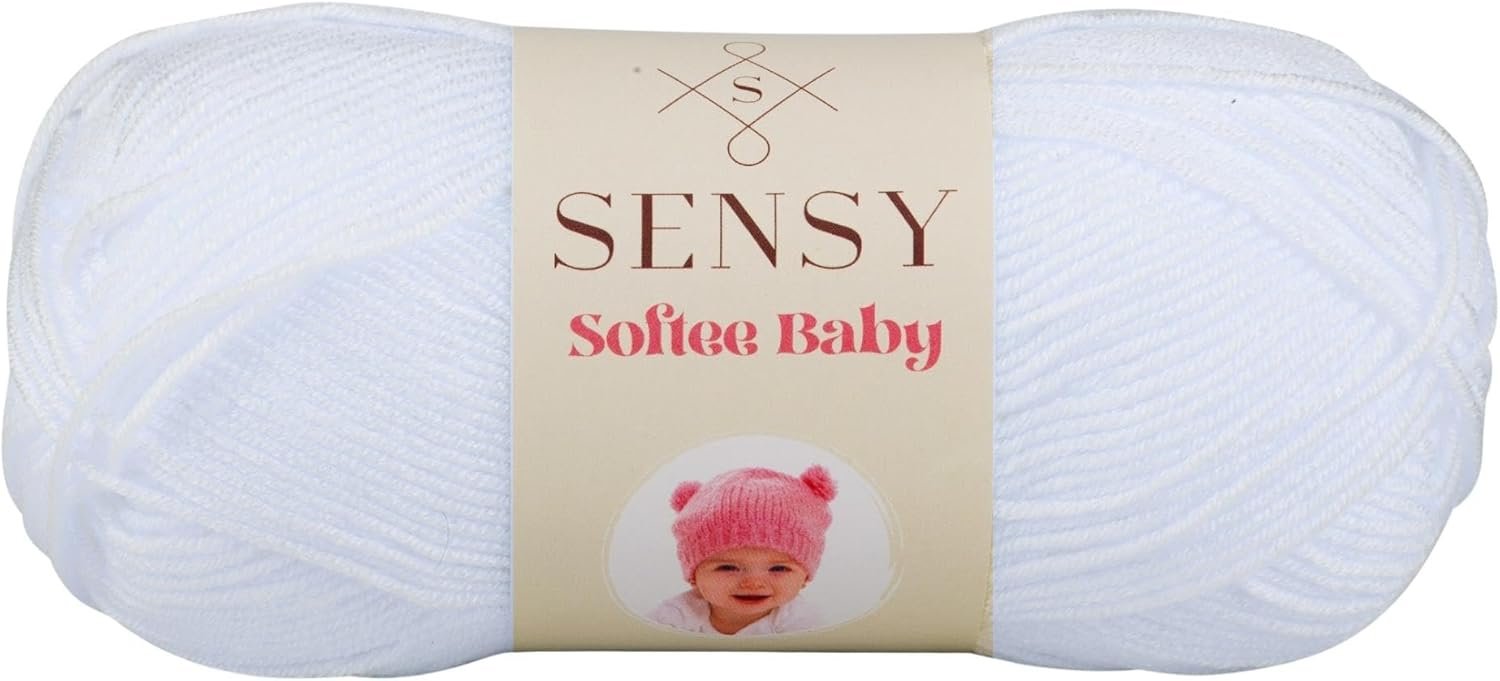 Sensy Softee Baby Yarn, 3.5 oz, 275 Yards, Gauge 3 Light (White)