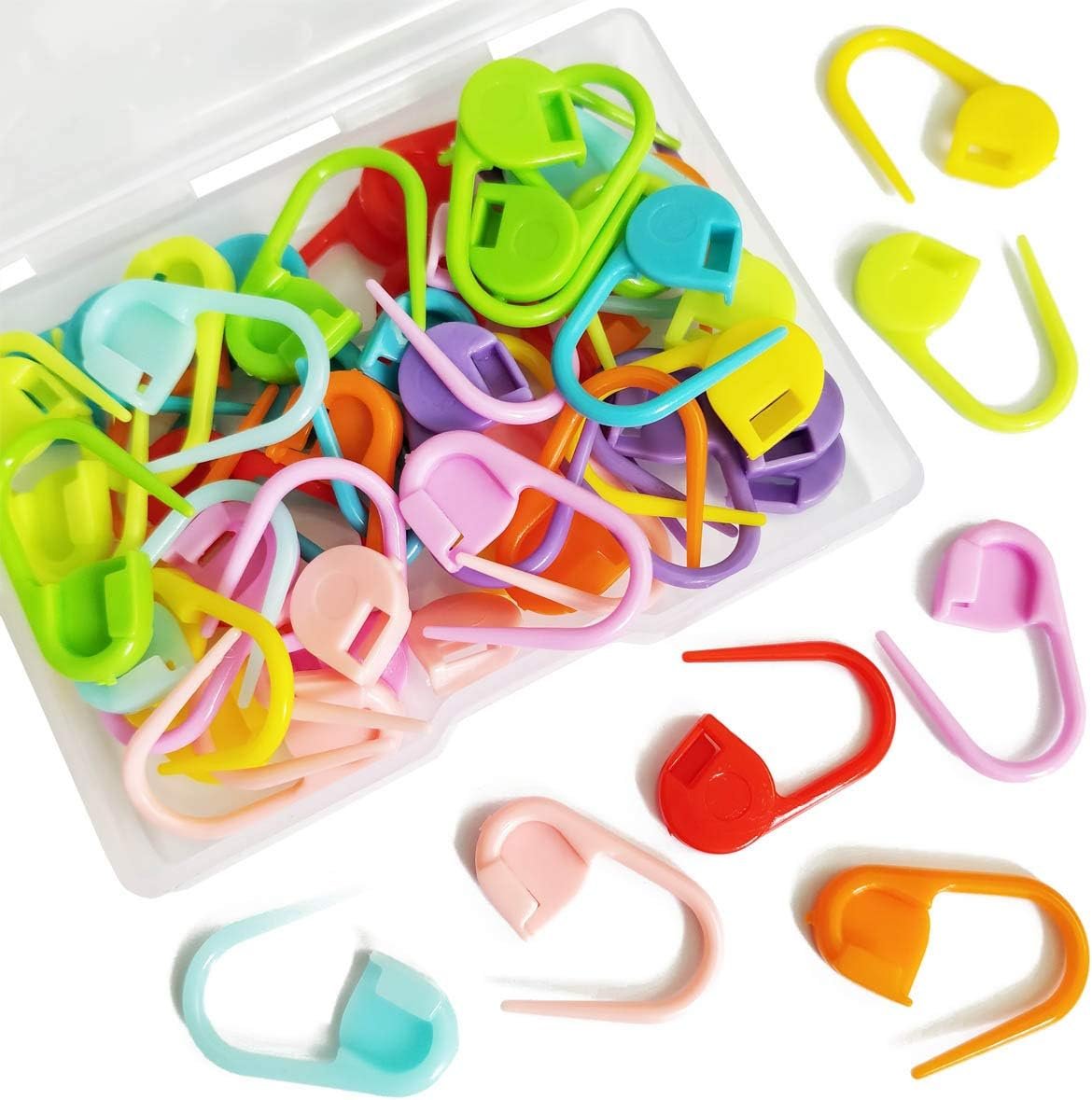50 Colorful Knitting Markers – Crochet Clips & Pins, Locking Stitch Markers, DIY Craft Plastic Safety Pins, Weave Stitch Needle Clip Counter (10 Colors)