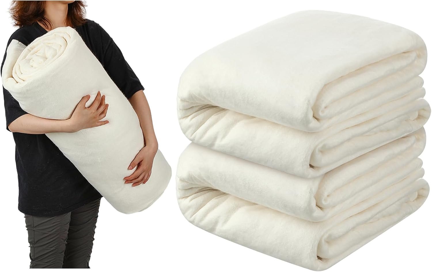 Peryiter 2 Pcs Quilt Batting King Size 120 x 120 Inch Cotton Poly Filling Fabric Warm Medium Weight Batting Roll for Upholstery Stuffing Blankets and Quilting, Sewing, Craft Supplies