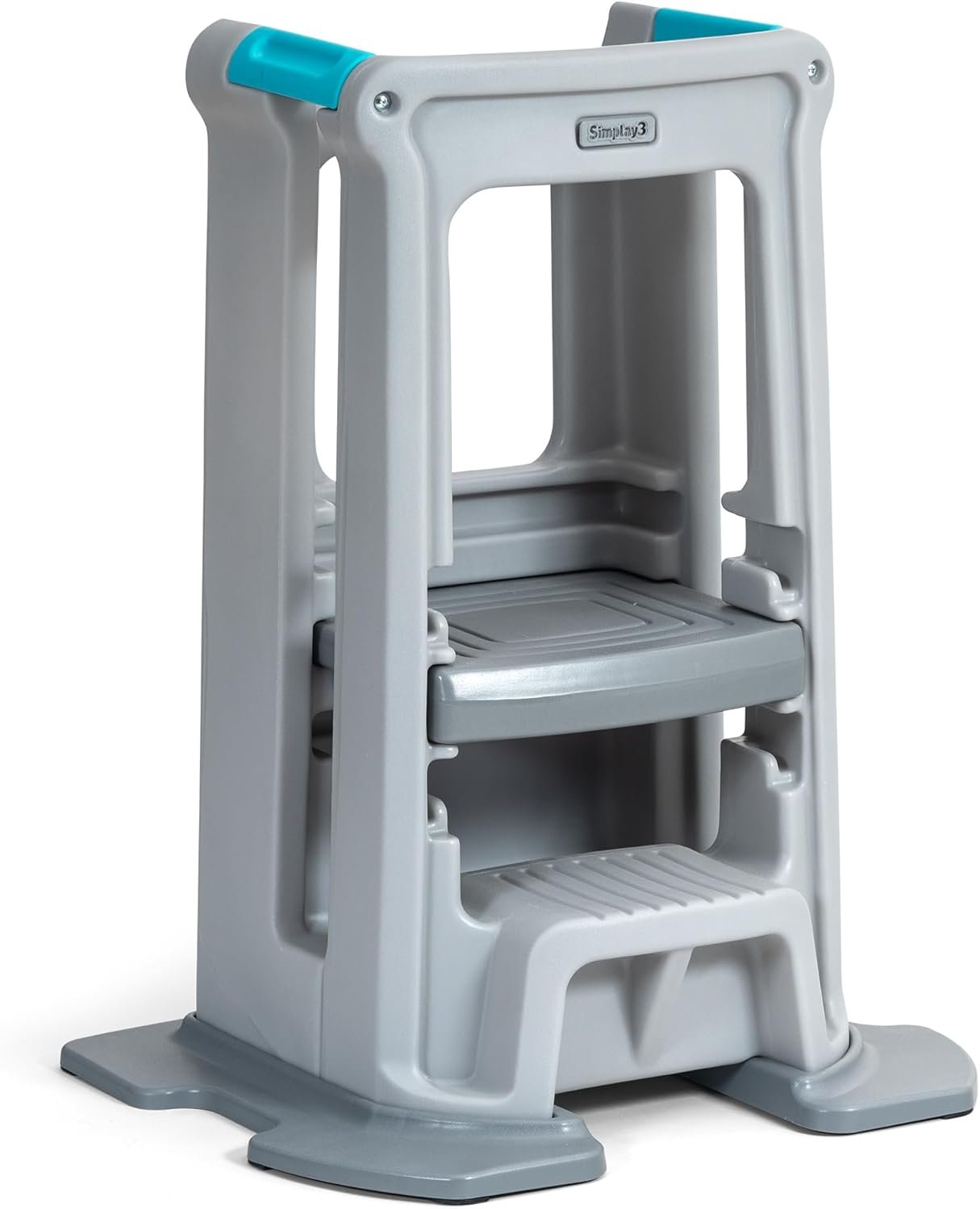 Simplay3 Toddler Tower Montessori Standing Kitchen Step Stool with Sturdy Stabilizing Base and Adjustable Platform, 20.5″ D x 26″ W x 34.5″ H, Ages 18 Months to 5 Years, Gray