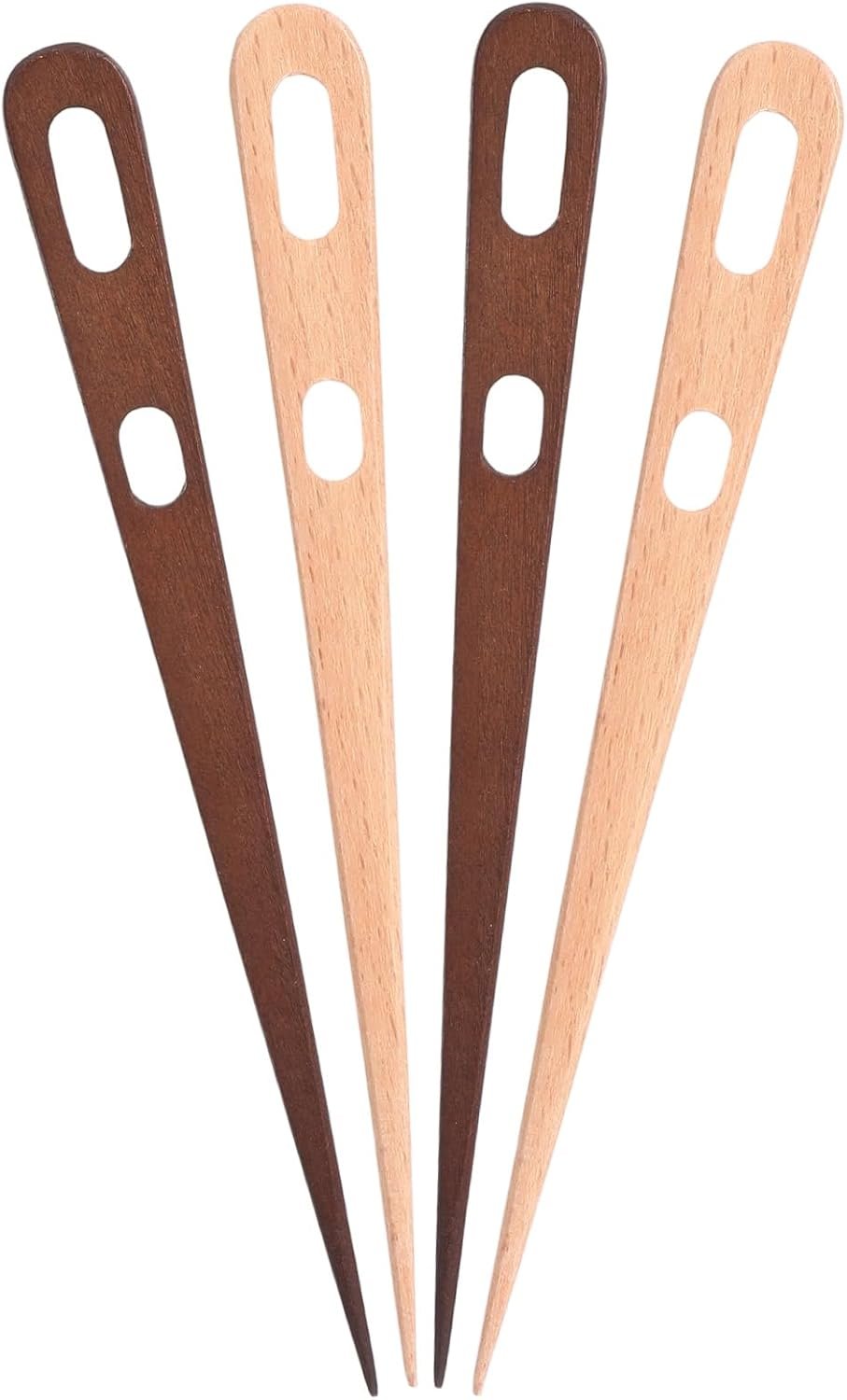 Ymapinc Ergonomic Weaving Needle, 4Pcs Multipurpose Nalbinding Needle for Knitting/Crochet, Two-Eyed Tapestry Needles for Yarn, Walnut Wood Weaving Tools/Accessories