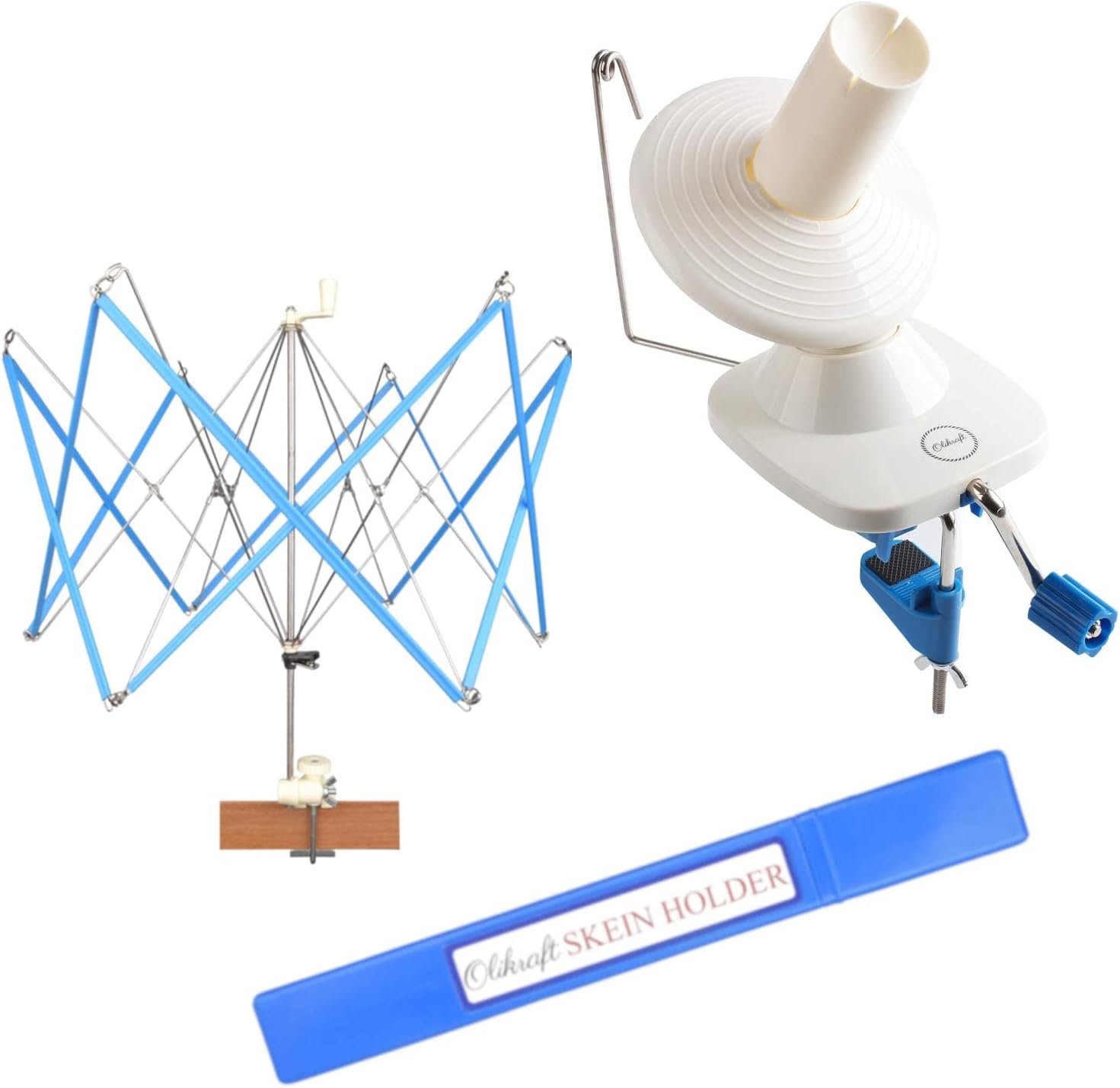 Olikraft Crochet Yarn Winder for Crocheting and Umbrella Swift (with Skein Holder) Combo Set – Yarn Spinner for Crocheting, Cake Ball Winder, Roller, Baller, Spooler