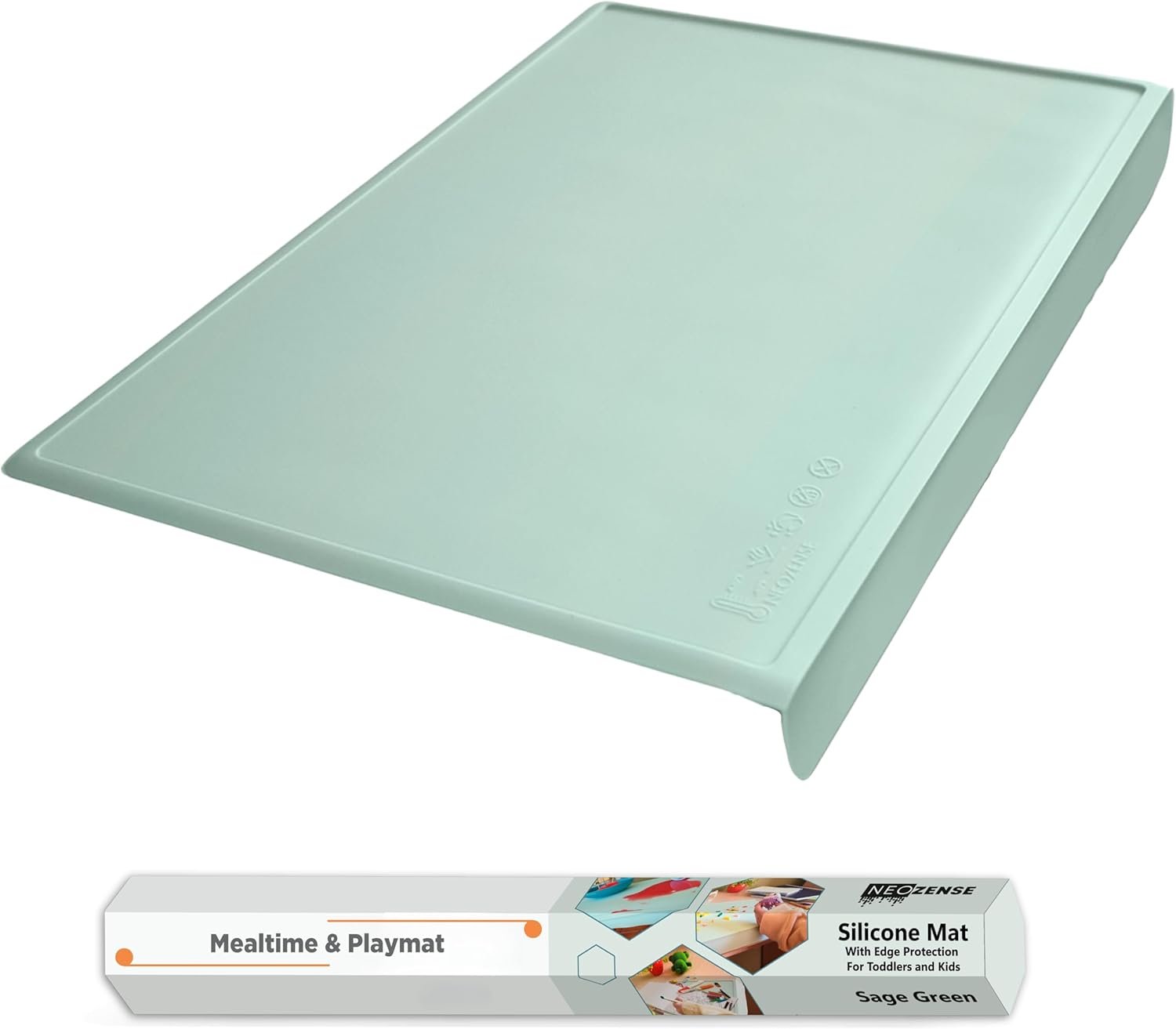 Silicone Placemats for Toddlers & Kids with Angle-Protective Safety Edge – Baby Placemats for Restaurants & Dining Table – Non-Slip & BPA-Free Food Mat – 1.5mm Thick, 18″x12″, Sage Green