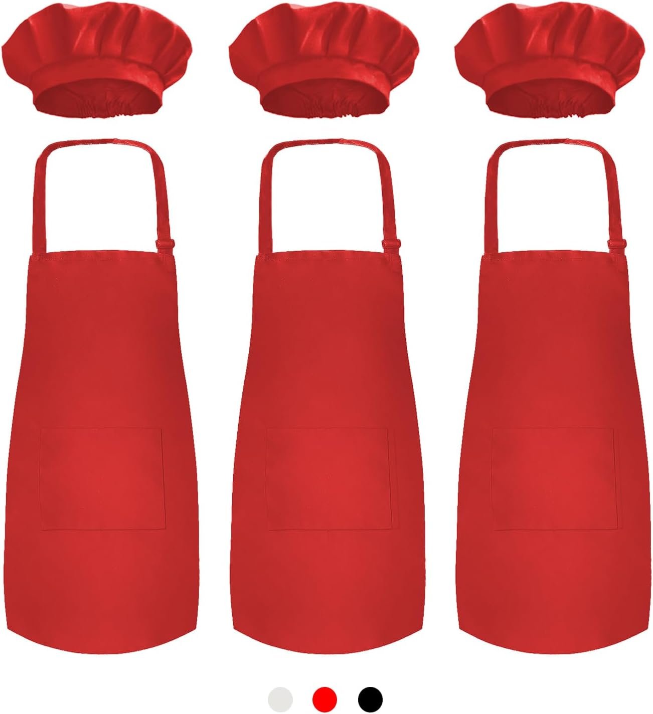 Novelty Place Kid’s Apron with Chef Hat Set (3 Set) – Children’s Bib with Pocket Skin-friendly Fabrics – Cooking, Baking, Painting, Training Wear – Kid’s Size (6-12 Year, Red)