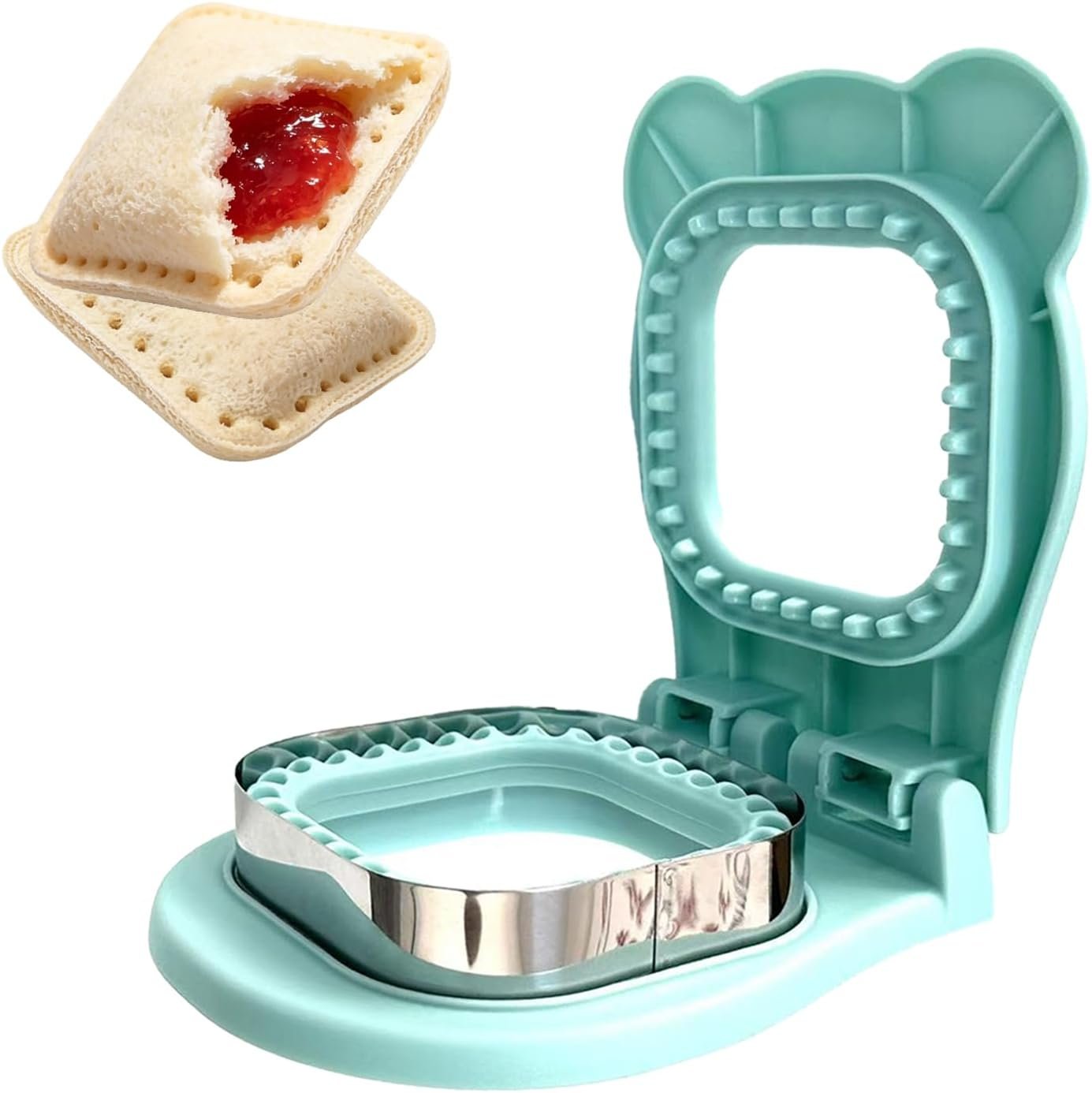 Crustless Sandwich Cutter and Sealer – 3.7 Inch Square Shape Maker for Kids Lunch, Breakfast & Lunchboxes – Light Blue