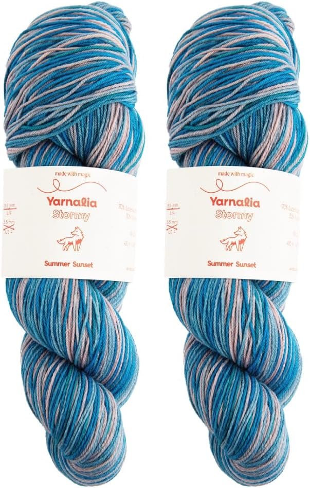Stormy Yarn – Fingering Weight | Ultra-Sofly | Fully Composed of Superwash Wool Nylon (2-Pack, 100g/434yd Each) (Summer Sunset)