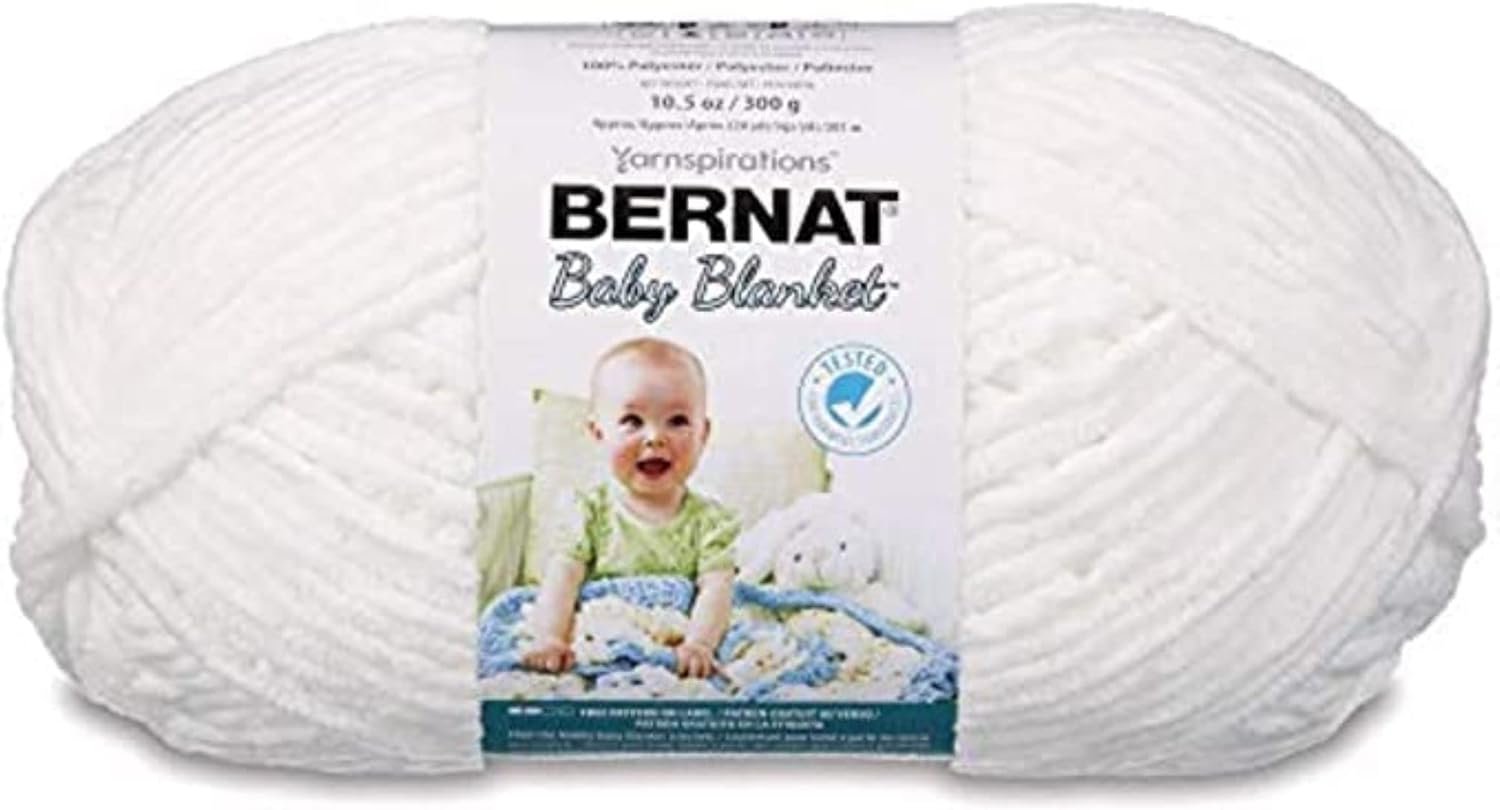 Bernat BABY BLANKET BB White Yarn – 1 Pack of 10.5oz/300g – Polyester – #6 Super Bulky – 220 Yards – Knitting/Crochet