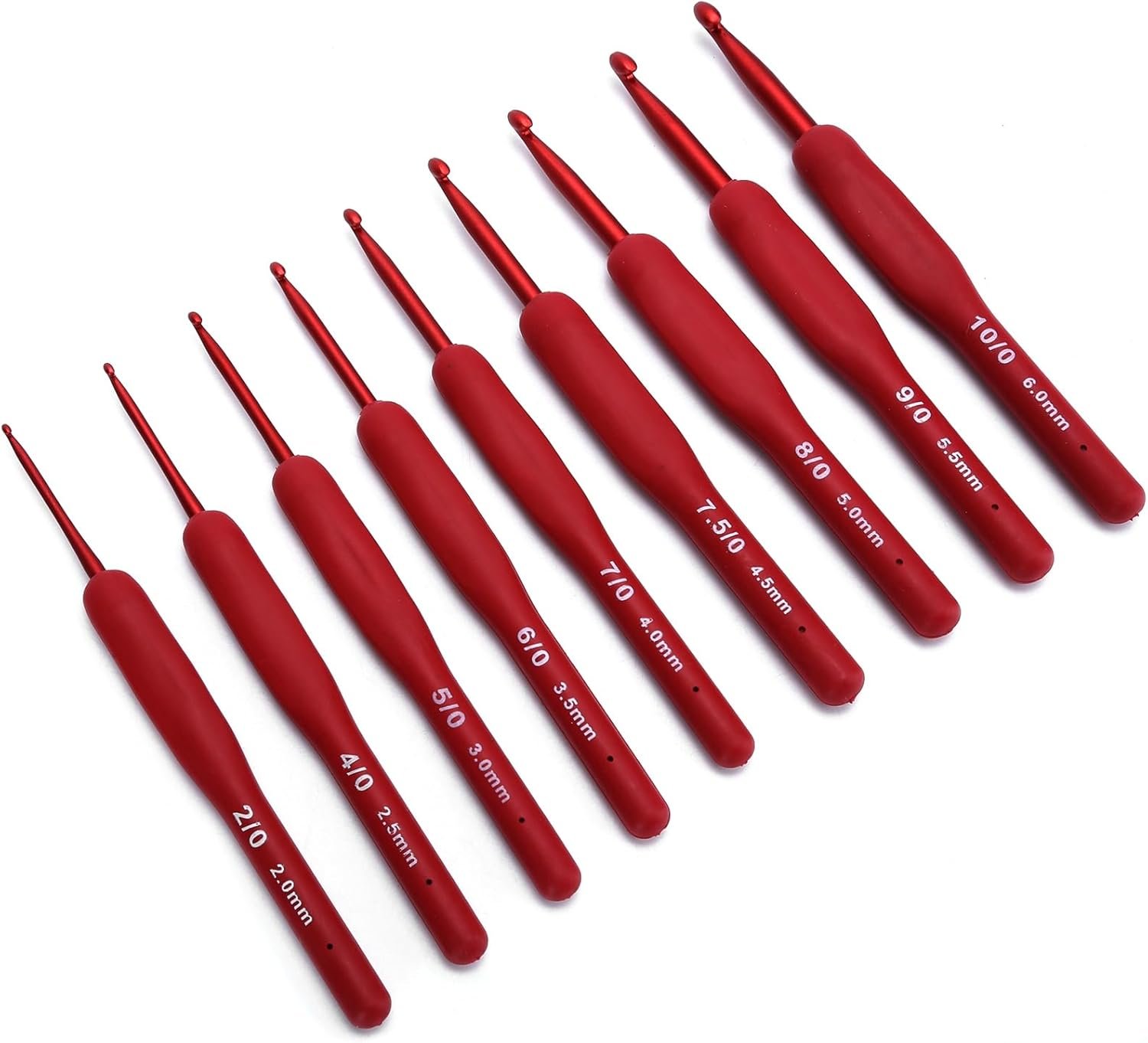9Pcs Ergonomic Crochet Hook Sweater Sewing Thread Red Handle Craft Accessories Knitting Tools for Beginners