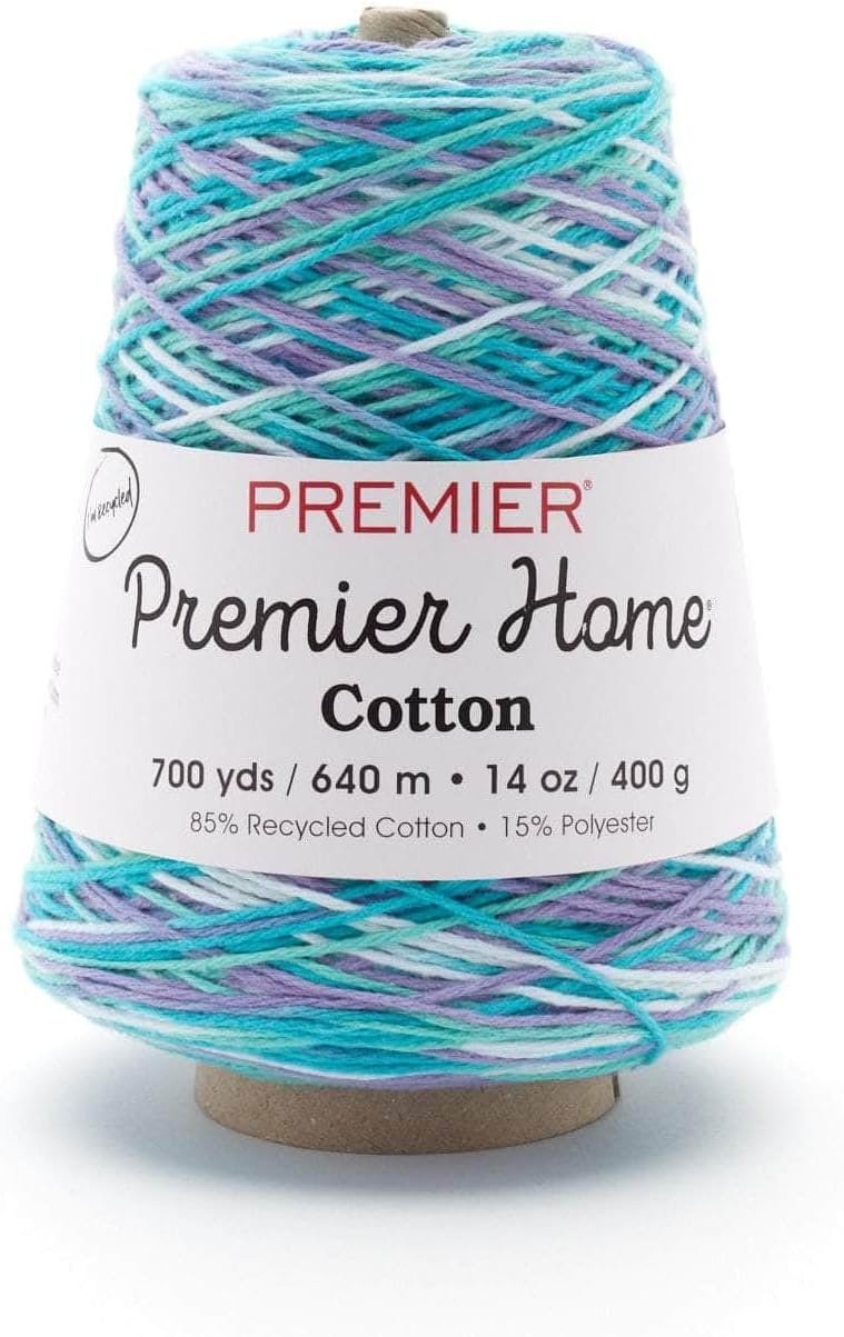 Premier Yarns Home Cotton Cone Yarn, Ideal Knitting and Crochet Supplies, Made of Recycled Cotton and Polyester, Water Lilies, 700 yards