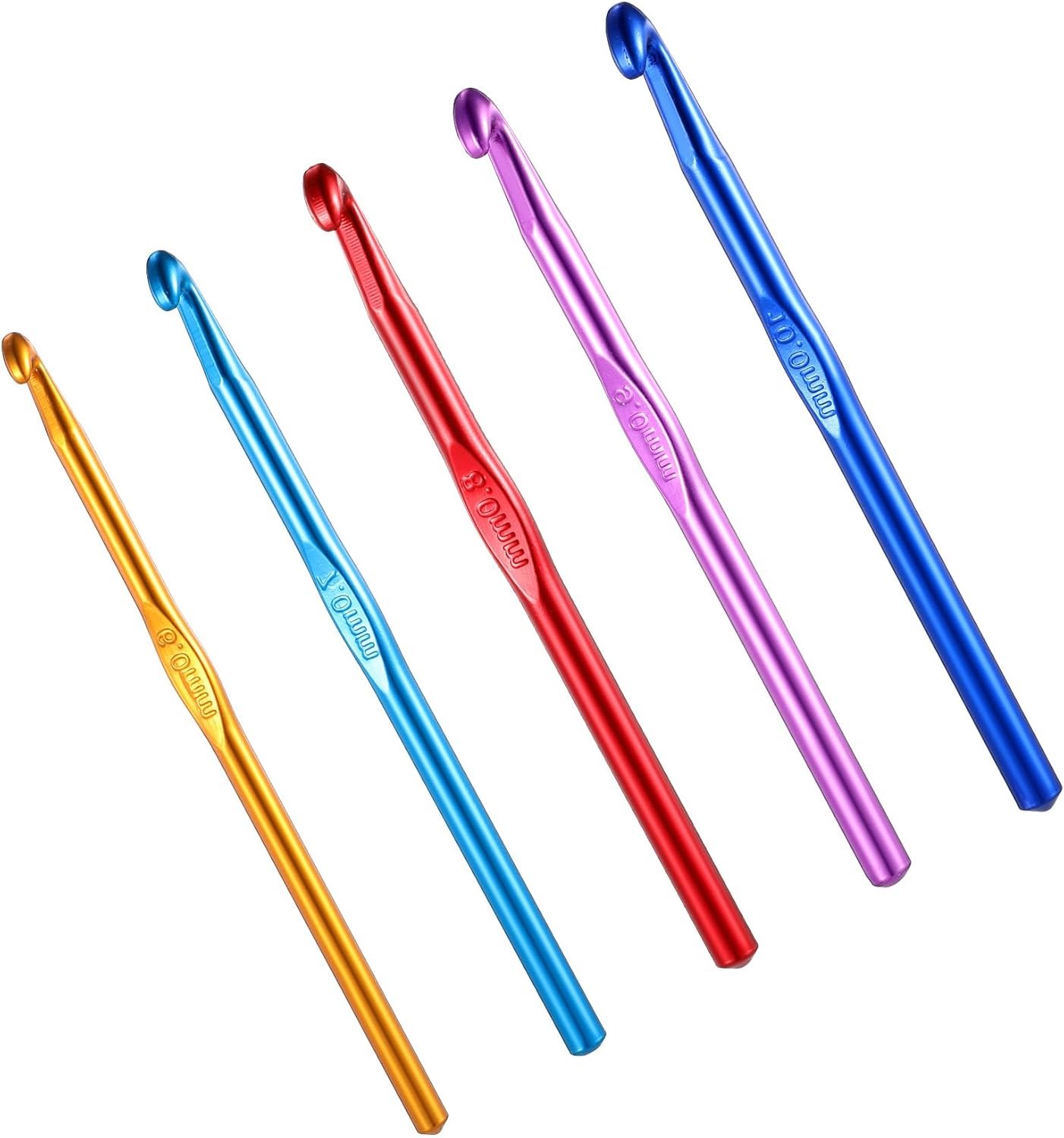 5Pcs Crochet Hooks Set, Ergonomic Aluminum Crochet Hooks 6/7/8/9/10 mm Set, Perfect for DIY Craft Sew Knitting, Colorful Easy to Use
