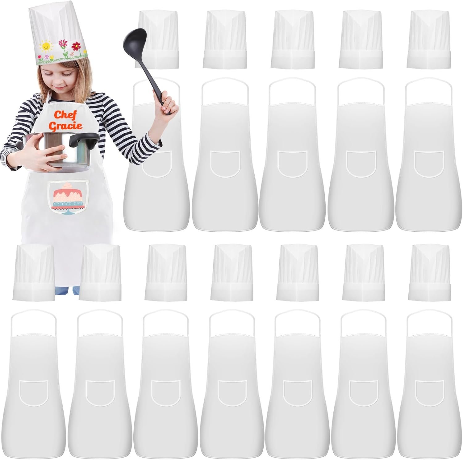 24 Pieces kids chef hat and apron Ages 5-12 Kids Apron Children for Boys Girl’s Cooking Baking Painting Wear