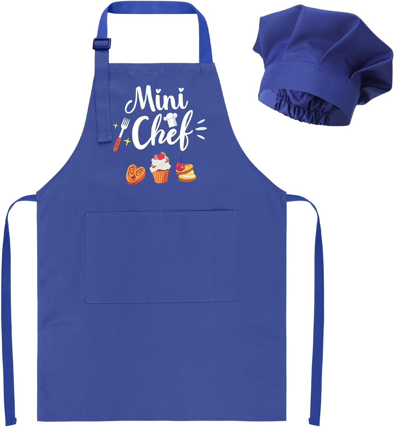 Kids Apron and Chef Hat Set, “Mini Chef” Funny Apron Adjustable Kitchen Apron for Boys and Girls