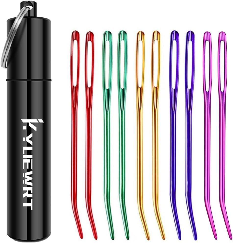 Premium Tapestry Needle & Weaving Needle Set for Crochet, Anodized 6063 Aluminum Bent Tip Yarn Needles with Portable Storage Tube for Crochet Finishing, Amigurumi & Knitting