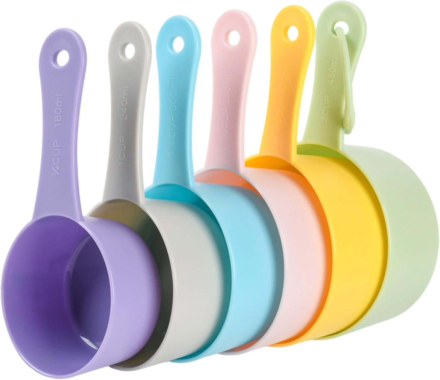 Measuring Cups Set 6, Colorful Plastic Measuring Cup Set, Big Size Metric & US Measure Cups, Cute Dry Measurement Cups for Kitchen & Baking, Cooking Measure Cup with 3/4 & 2 Cup