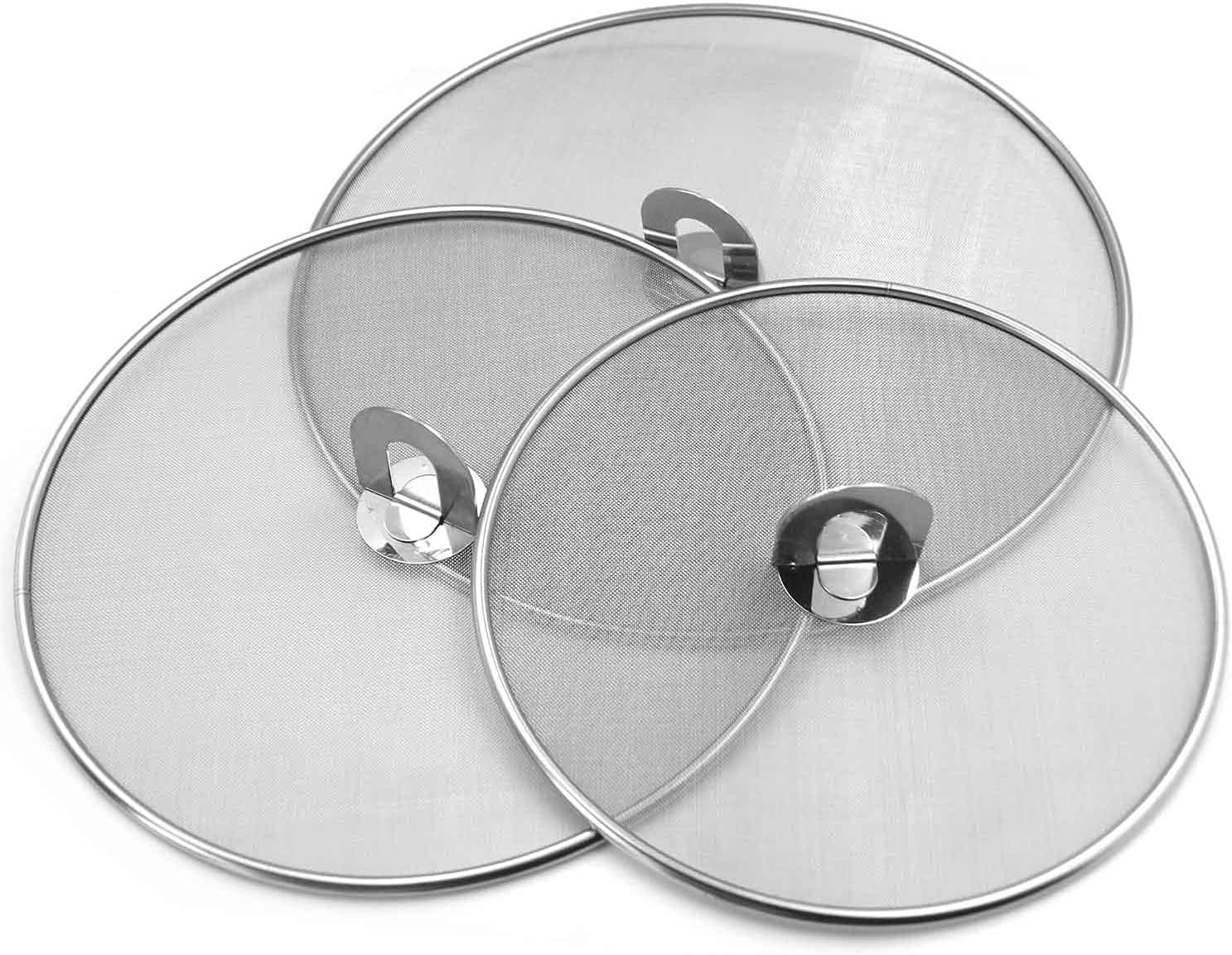 Splatter Screen for Cooking – Stainless Steel Grease Splatter Guard for Frying Pan, No Cooking Oil Mess No Burns, Ultra Fine Mesh Lids Set of 3(10″, 11.5″, 13″)