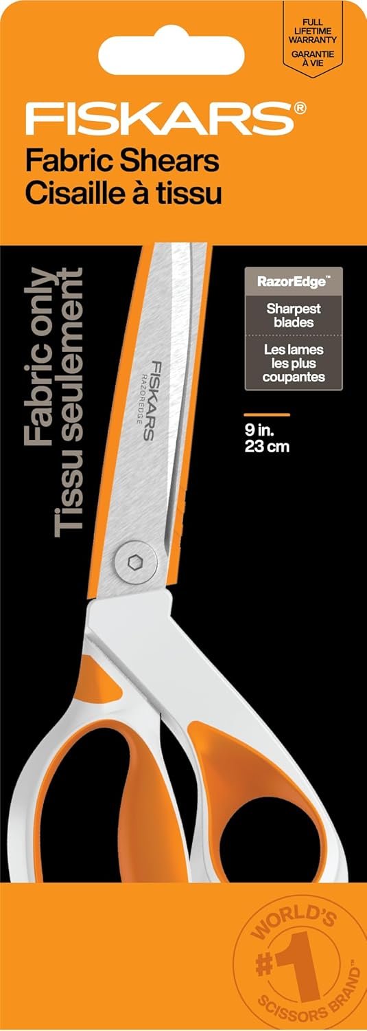 Fiskars RazorEdge Fabric Scissors – 9″ Heavy Duty Fabric Shears with SoftGrip Ergonomic Handle, Premier Grade Stainless Steel Blades