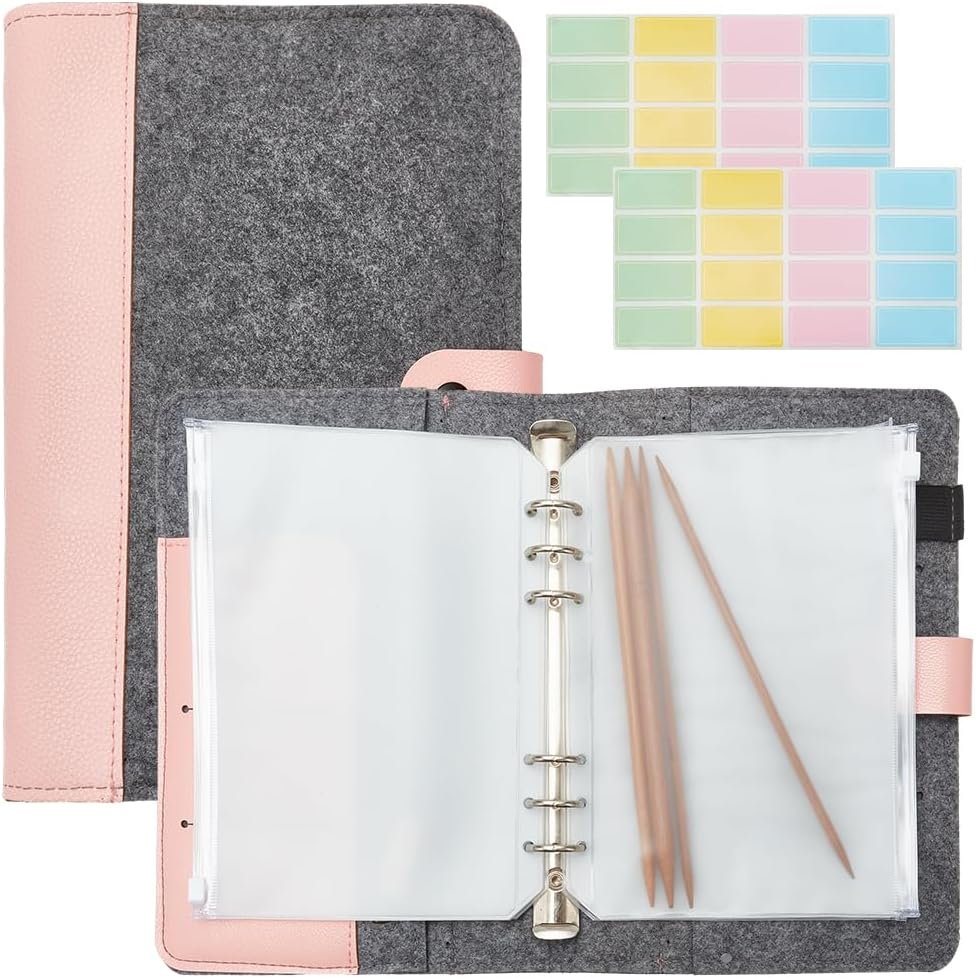 INFUNLY A Set of Felt Circular Knitting Needle Case 10×7″ Knitting Needles Storage Organizer Knitting Needle Holder Crochet Hooks with 15pcs Binder Pockets 10pcs Label Paper for Collecting Sorting