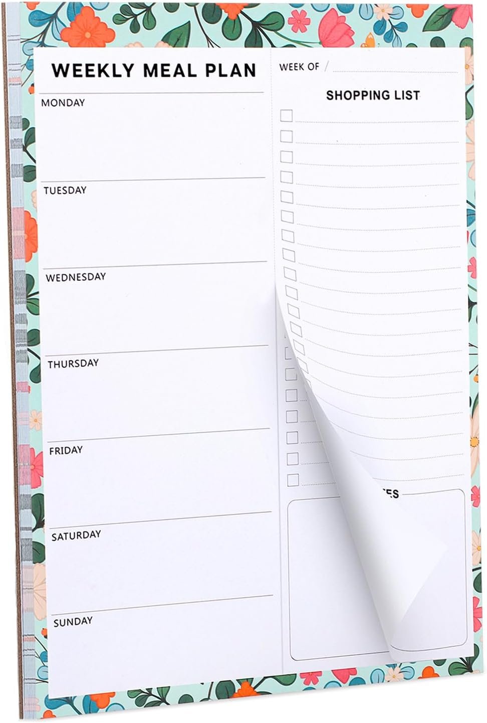 60 Sheet Meal Planner for Fridge, Magnetic Weekly Meal Planner & Grocery List with Tear-off Shopping List for Meal Prep, 7×10”-Flower Design