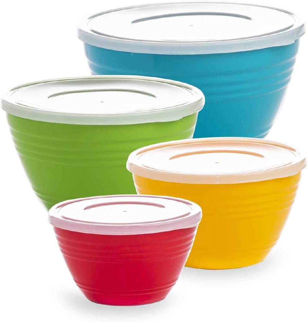 BINO | Mixing Bowl Set with Lids | Versatile Plastic Bowls for Kitchen Mixing, Serving, and Storage – 4-Piece Mixing Bowl Set in Various Sizes | Space-Saving Nesting Design | Dishwasher Safe