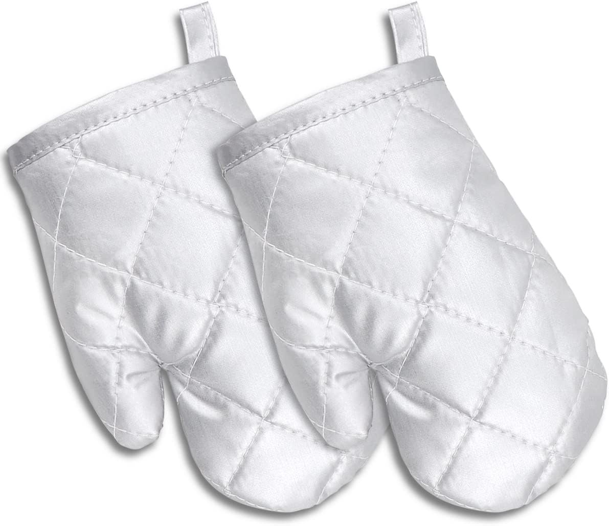DOERDO 2 Pack Kid Oven Mitts for Children Heat Resistant Kitchen Mitts, Great for Cooking Baking, Age 4-12 (7″x4.7″, Silver)