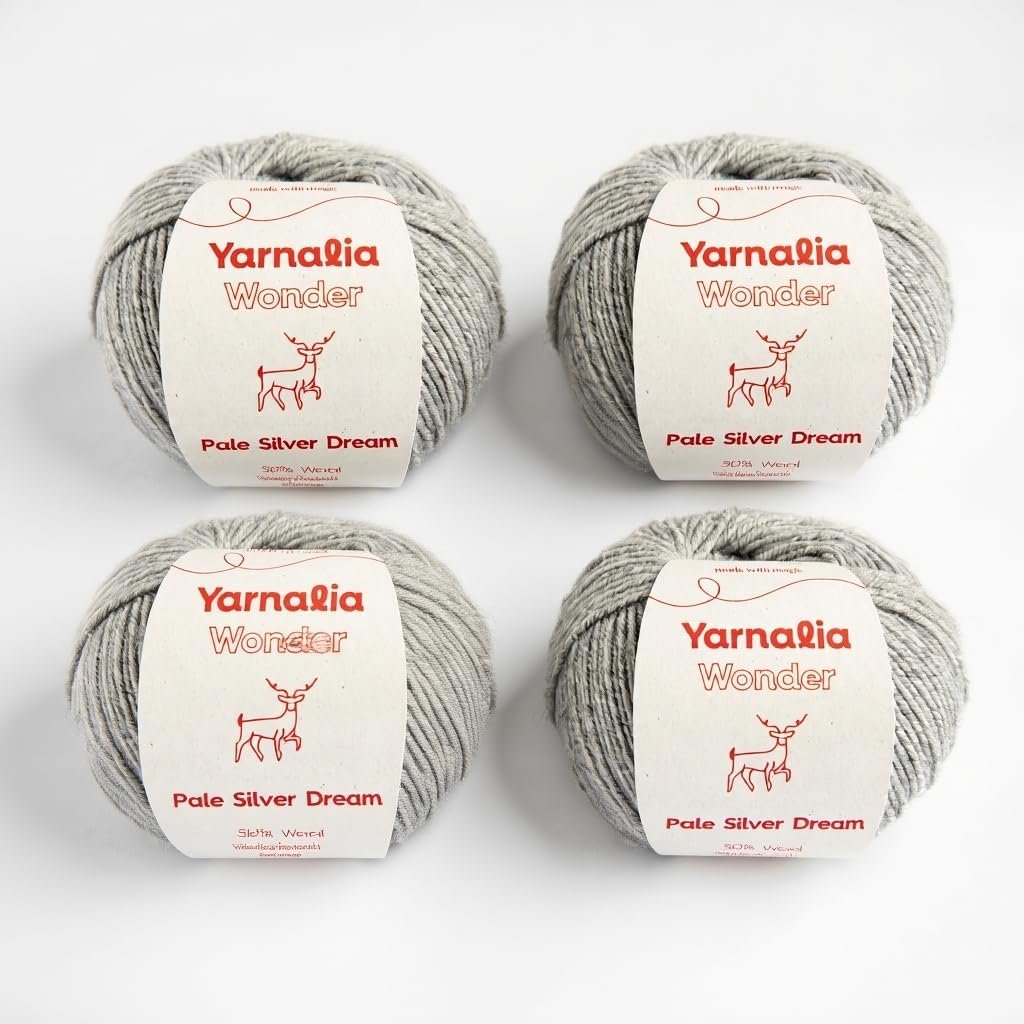 Wonder Yarn DK Weight 4-Pack, Superwash Merino Wool Blend, Soft and Durable Yarn for Knitting and Crocheting, Machine Washable, Available in 12 Colors, Pale Silver Dream