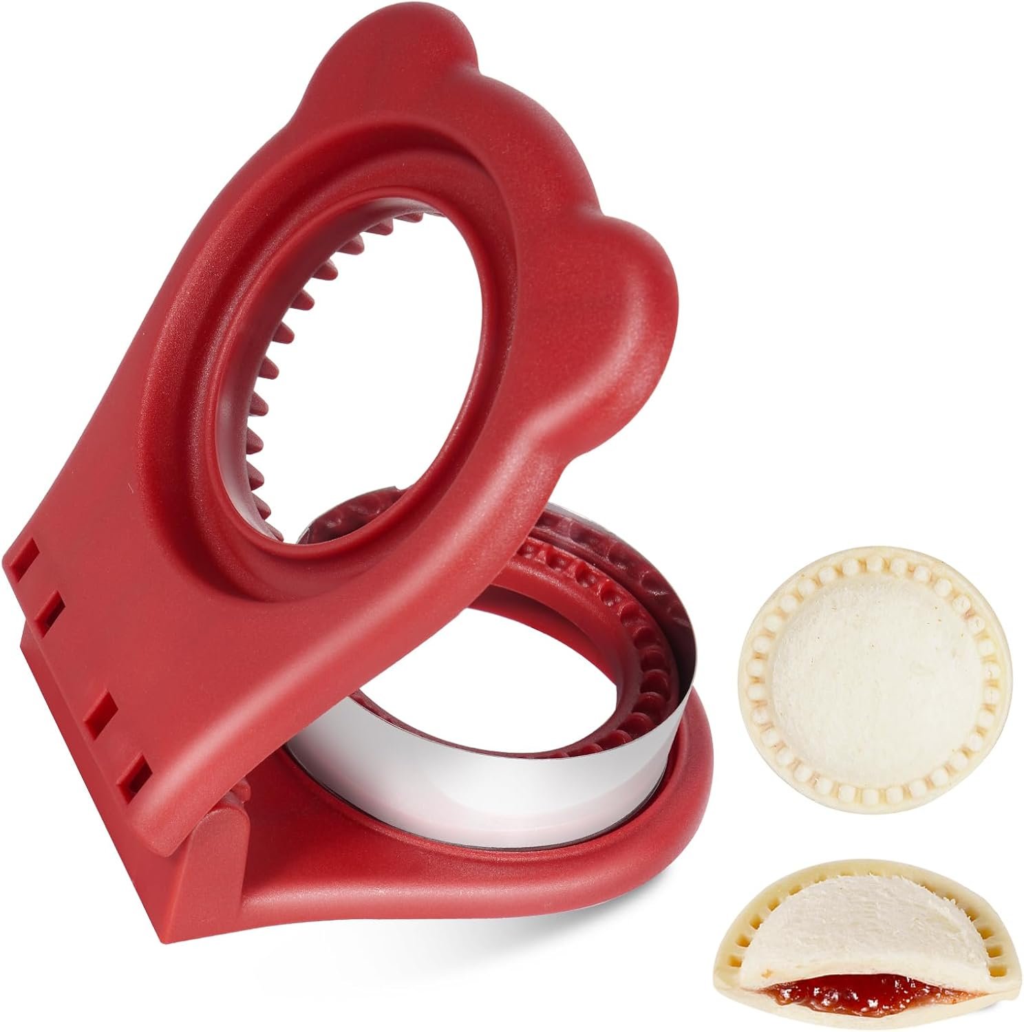 Sandwich Cutter and Sealer for PB&J, Round Crustless Kitchen Tool, Kids Lunch Snacks Maker for Biscuit, Cookie-Dough, Red,3.2inch