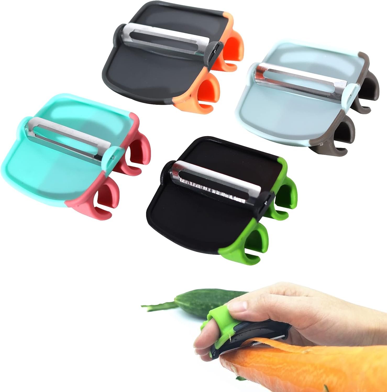 4Pcs Palm Fruit Peeler, Silicone Finger Grips Peeler, Finger Potato Peeler, Hand Vegetable Peeler with Comfortable Rubber Finger Grip for Pumpkin Carrot Cucumber Potato Peeling