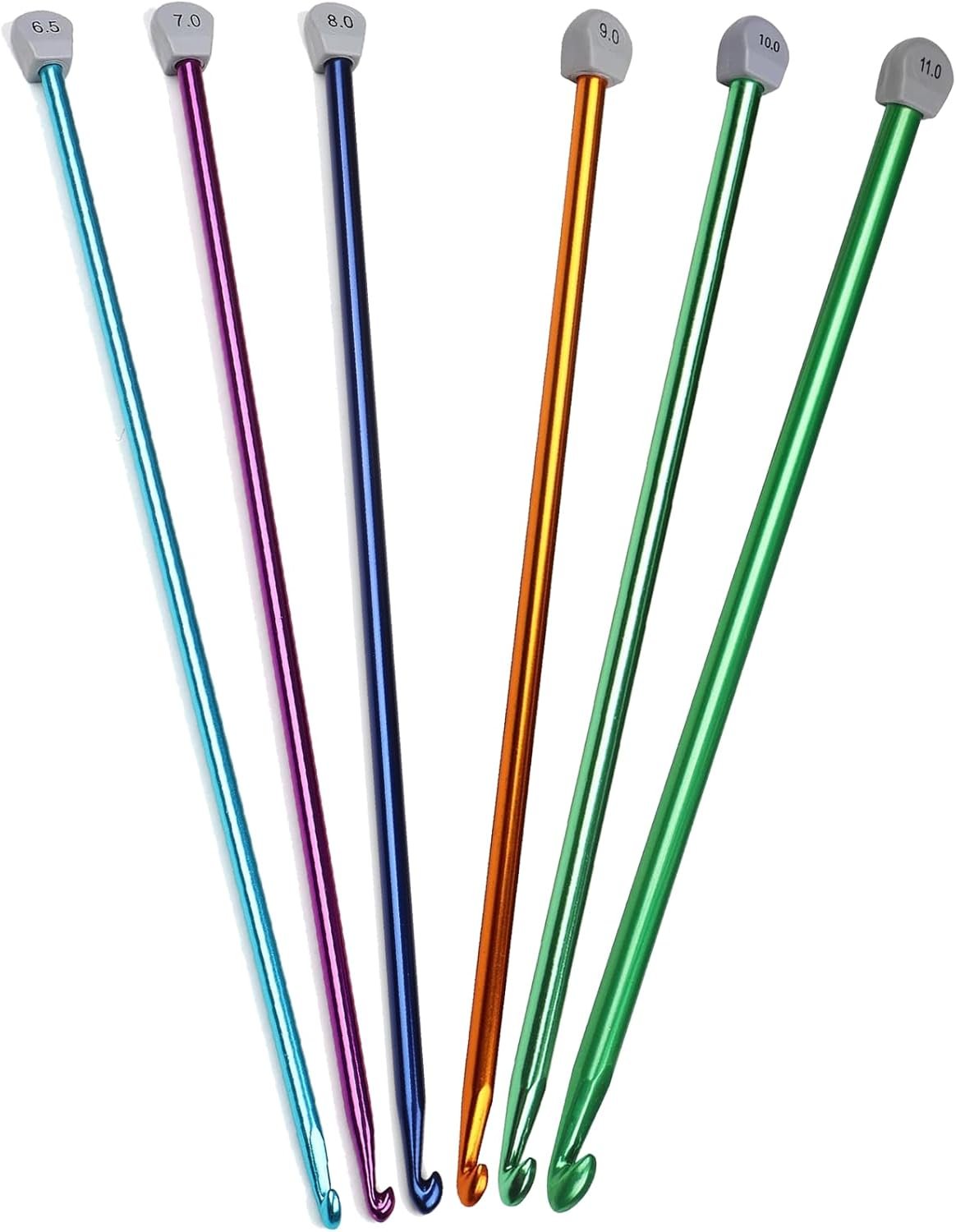 Aeelike 6 Size Extra Tunisian Long Crochet Hooks 6.5mm – 11.0 mm, Lightweight Aluminum Afghan 13.78 inches Long Crochet Needles for Crocheting Blankets Gloves Scarves Sweater Bags