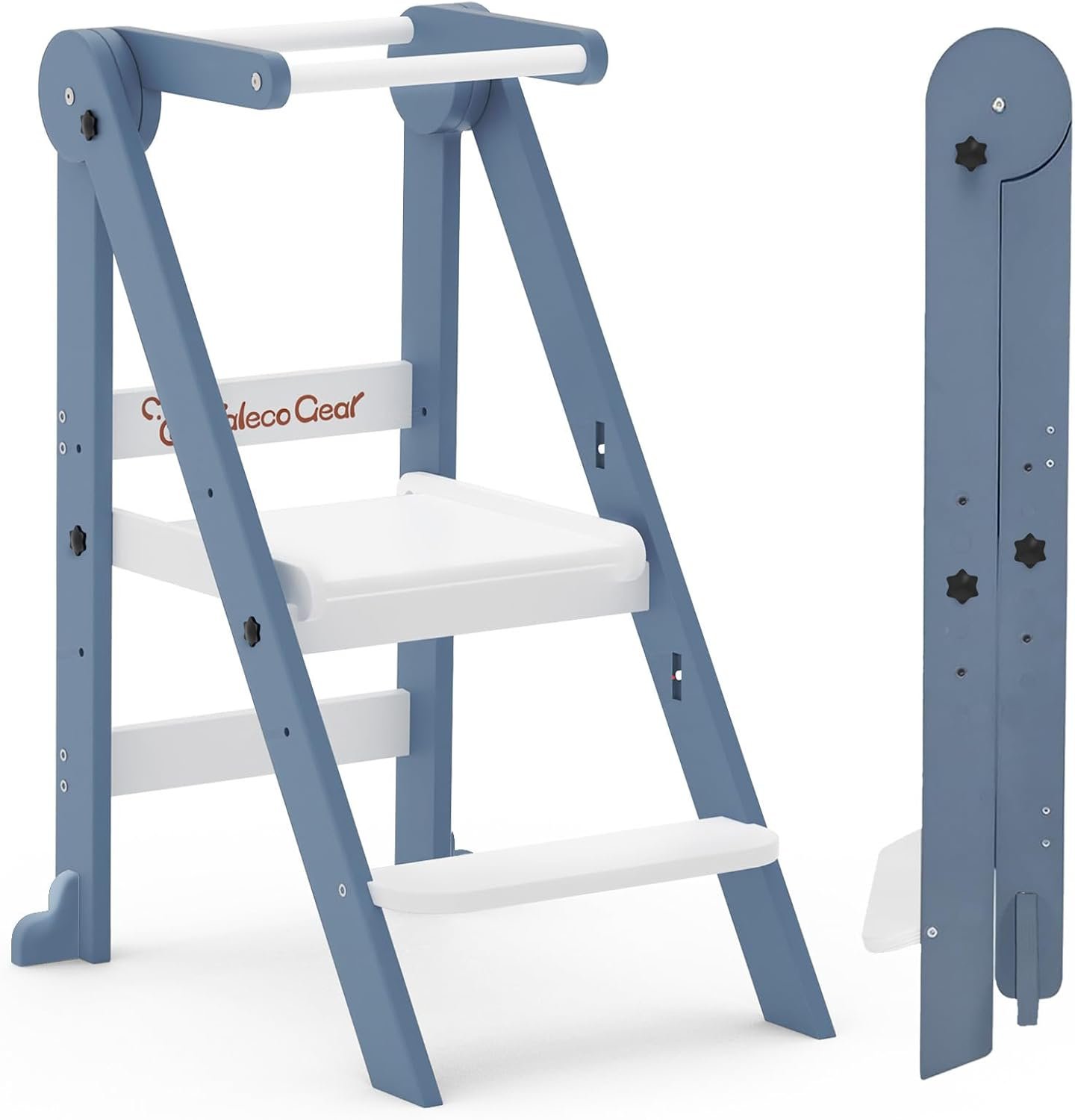Taleco Gear Foldable Toddler Kitchen Stool Helper, Tower with 3 Adjustable Height, Wooden Toddler Step Stool, Collapsible Tower, Kids Stool for Kitchen and Bathroom