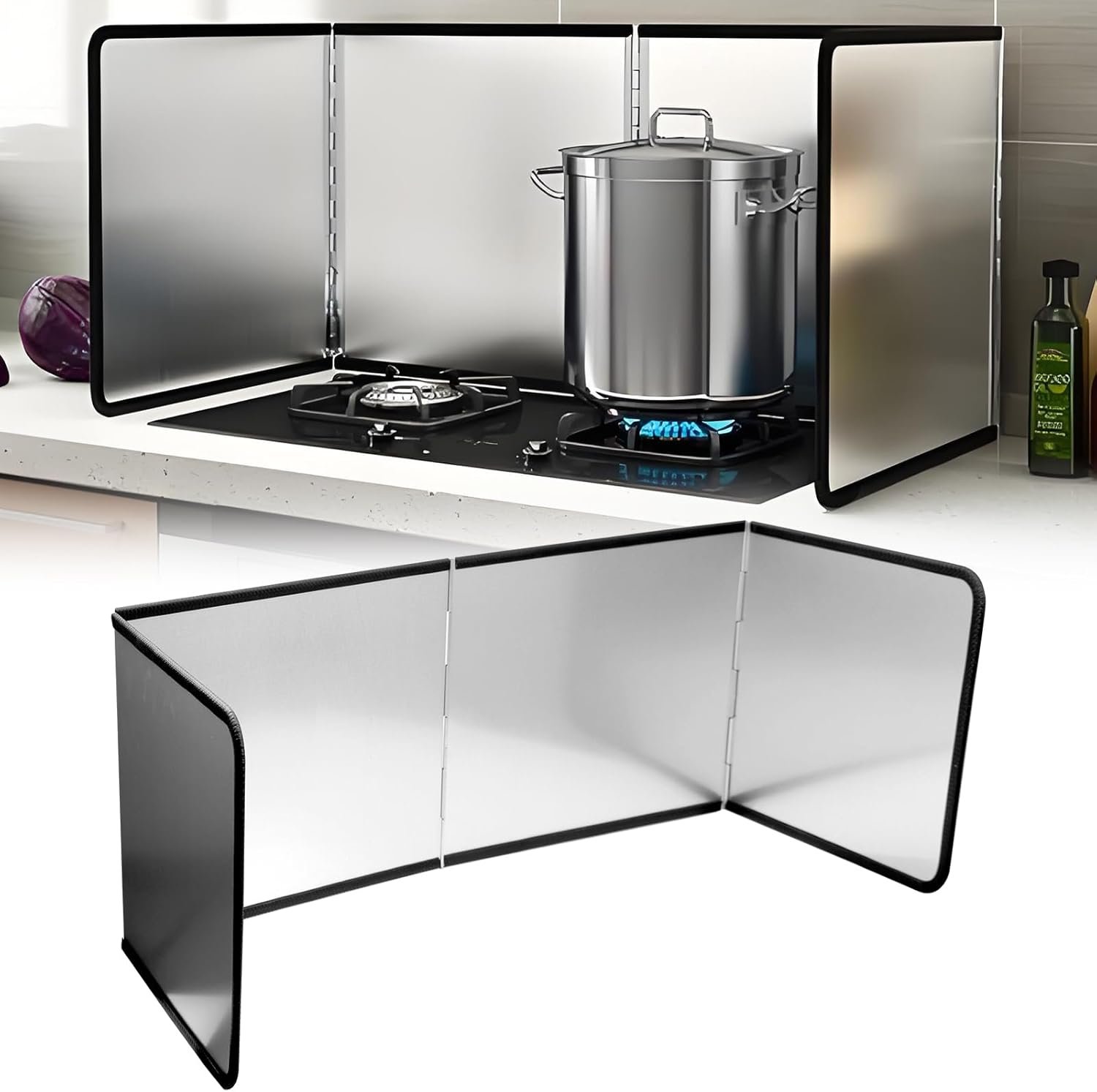 4 Sided Splatter Guard,Foldable Stainless Steel Oil Splatter Screens for Frying,Oil Splash Insulation Board,Nonstick Oil Splatter Guard Stove Insulation Board(L: 30″ x W: 11.4″ x H: 12″)