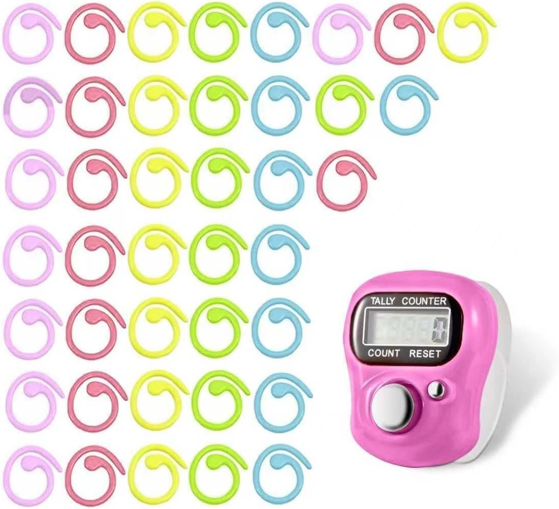 51PCS Metal Stitch Markers & Electronic Finger Counter Kit for Knitting Crochet DIY Craft, Spiral Knitting Stitch Markers Yarn Row Stitch Counter with Colorful Markers Gifts for Women Mom Crocheters