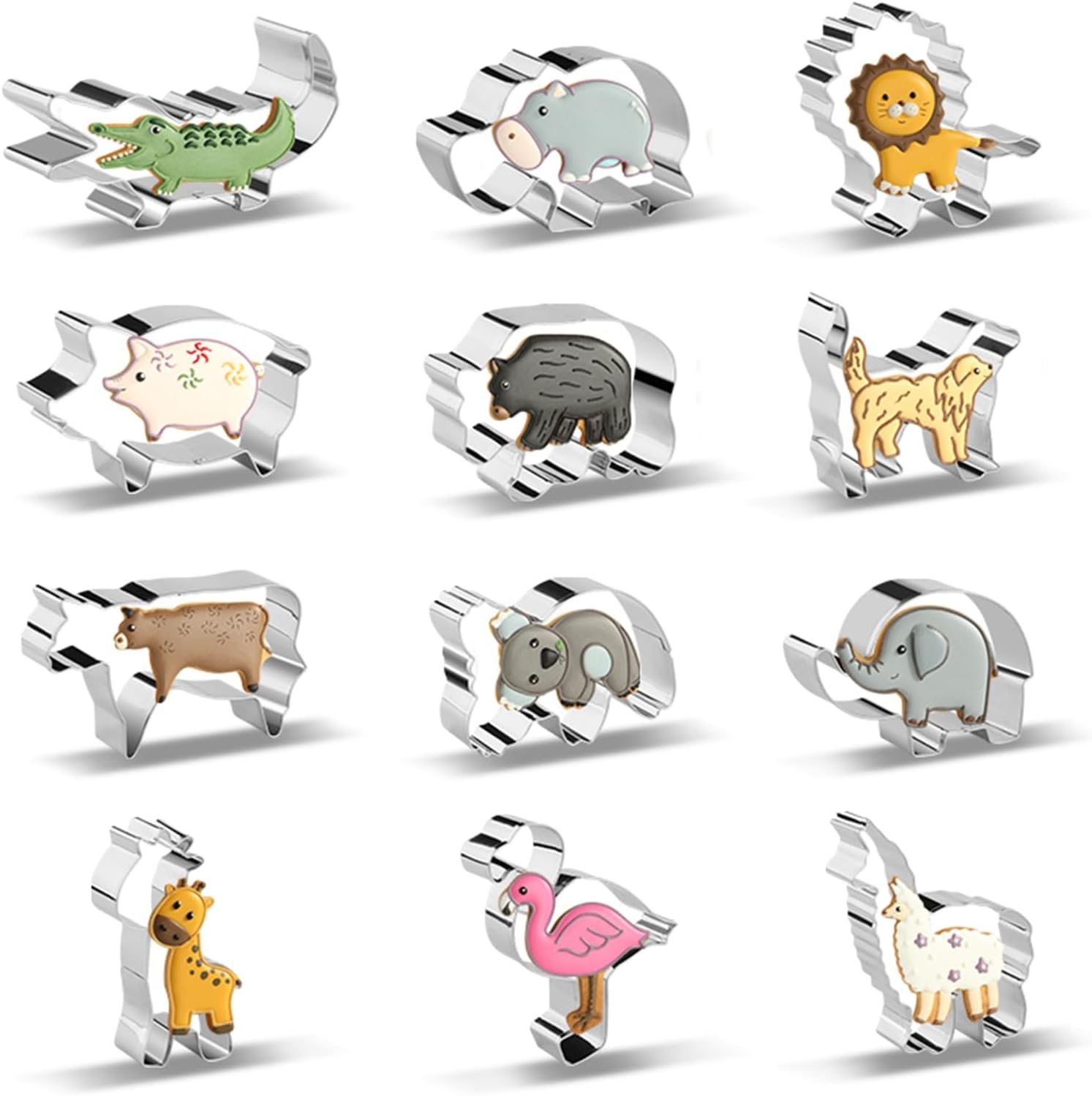 Animal Cookie Cutters, 12 PCS Cookie Cutters Set with Lion, Giraffe, Hippo, Panda, Koala, Elephant, Dog, Crocodile, Flamingo etc. (Gift Box)