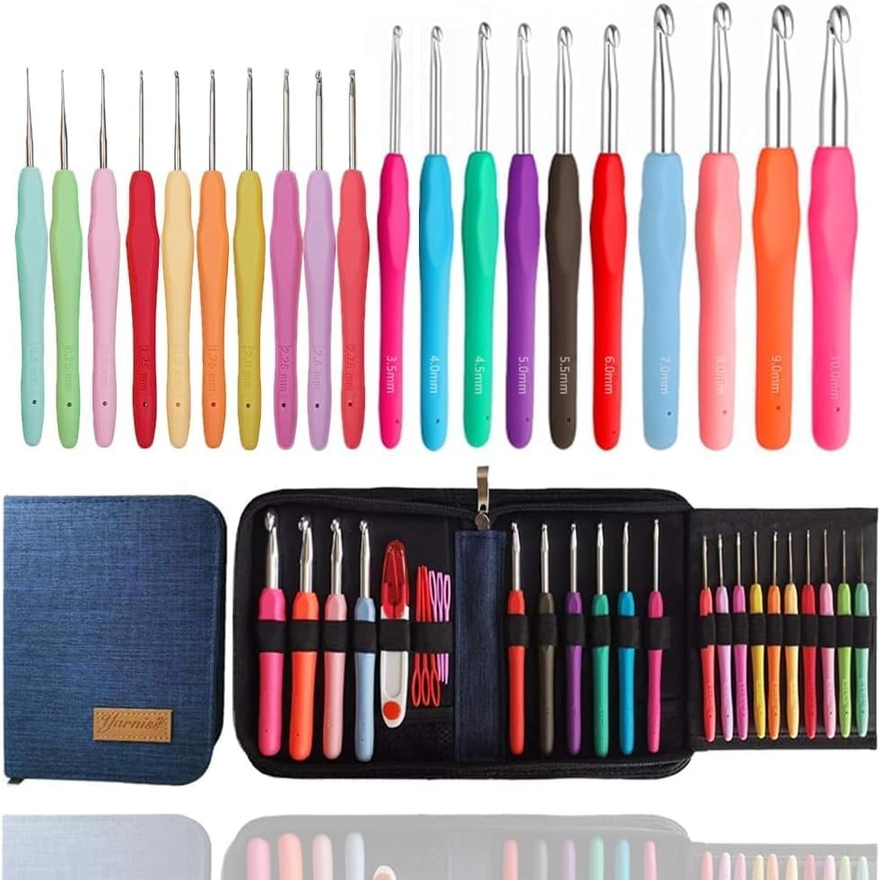 Yarniss 20 Sizes Crochet Hooks 0.5mm-10mm, Ergonomic Crochet Hooks Set with Case for Arthritic Hands