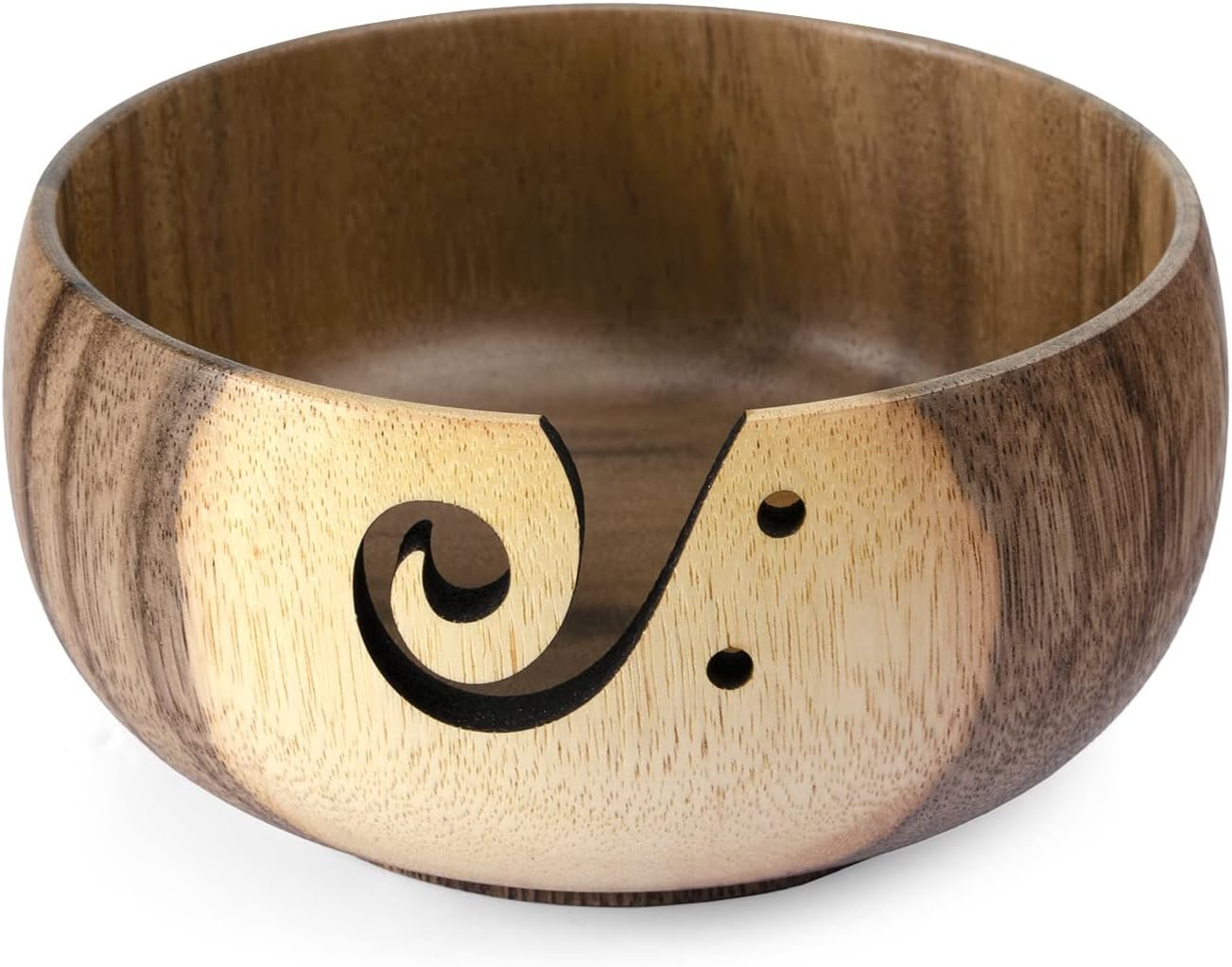 Little World Yarn Bowl – Wooden Yarn Bowls for Crocheting with Holes, Preventing Slipping and Tangles, Handmade Craft Knitting Bowl Yarn Holder Mothers Day Gift for Knitting Lovers (Coconut)