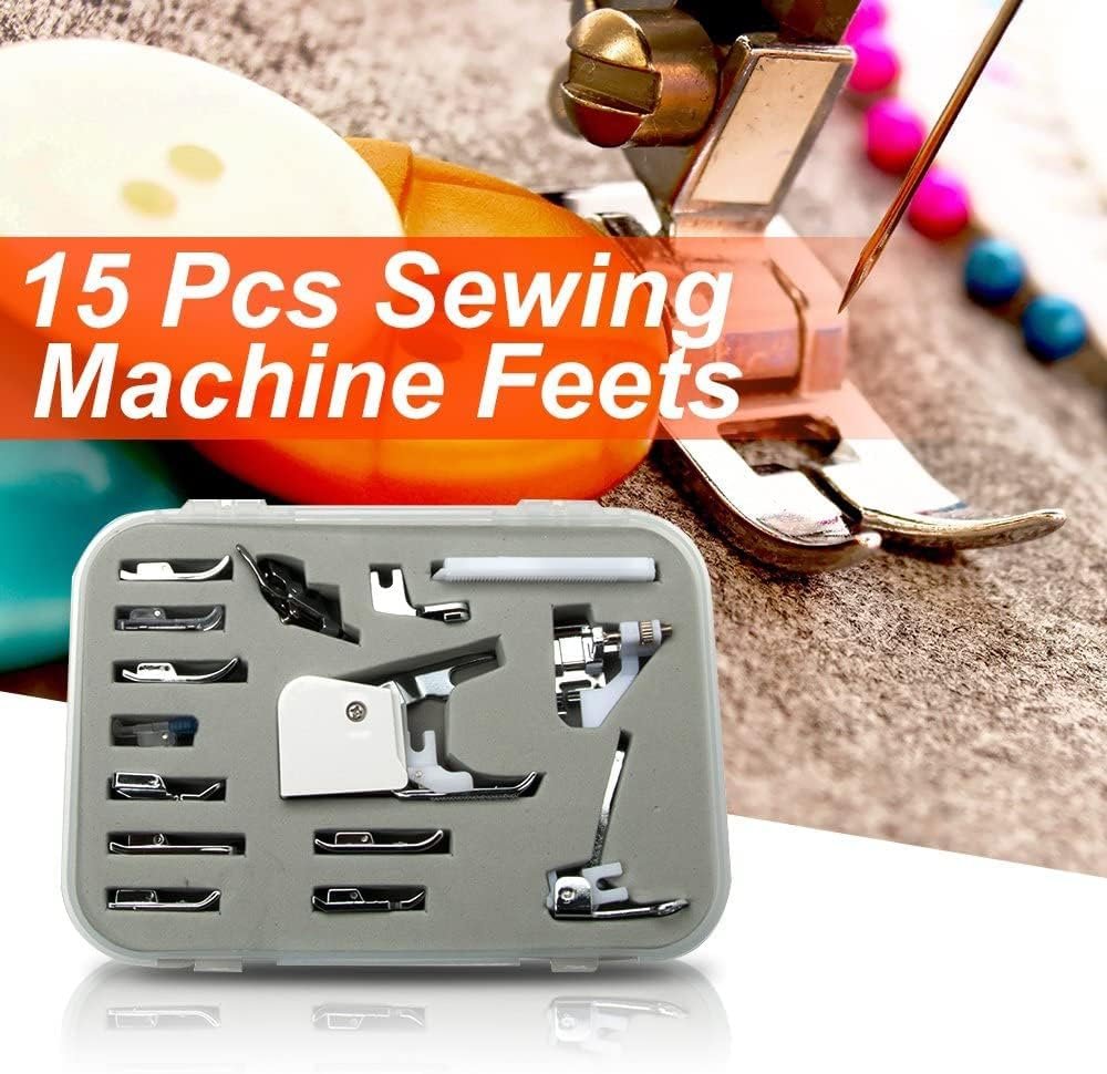 Universal 15 Piece Sewing Machine Presser Walking Feet Kit – OEM Suitable for Babylock Janome Brother New Home Singer Kenmore Simplicity Toyota Necchi