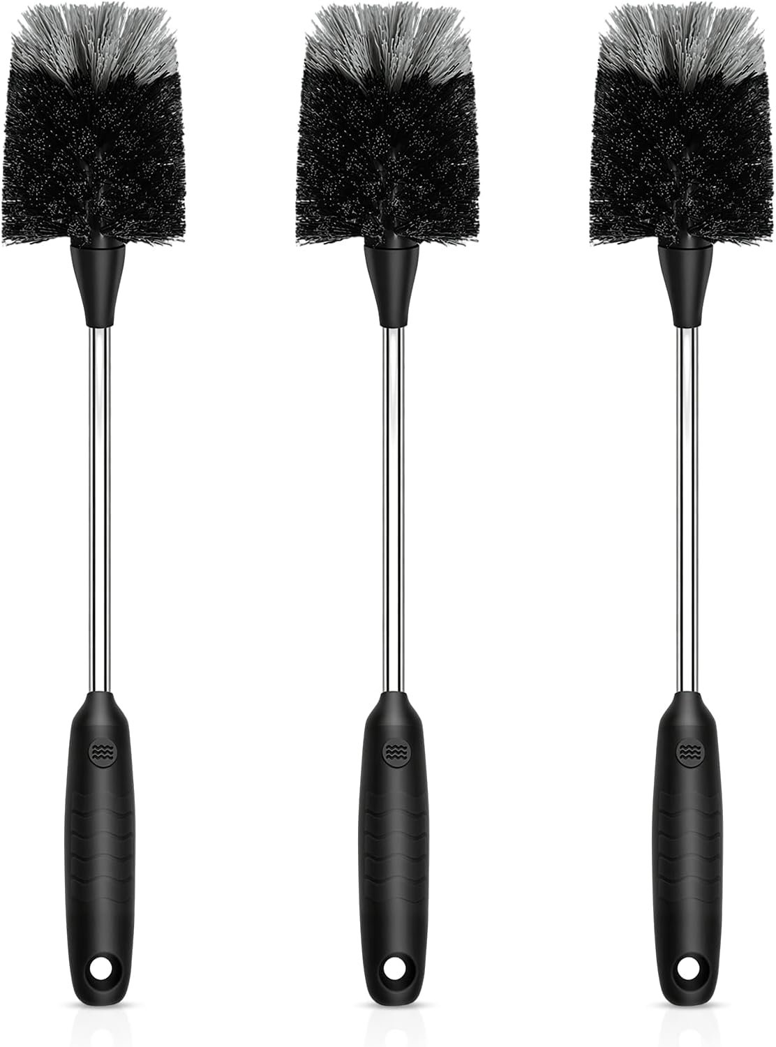 SetSail Bottle Brush of 3 Pack, 14-in Long Stainless Steel Handle Water Bottle Cleaner Brush Non-Slip Grip Bottle Brushes for Cleaning Water Bottles Sport Bottles Coffee Mugs Glasswares Cups, Black