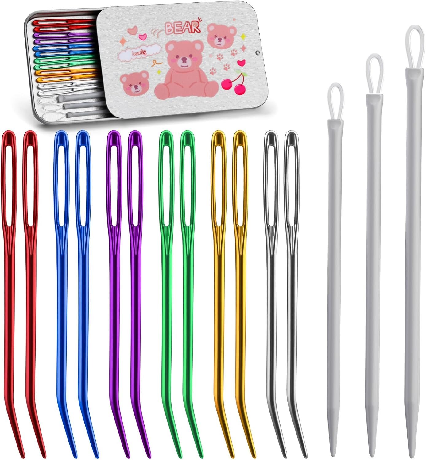 UOOU Yarn Needle, 15 Pcs Crochet Needles Tapestry Needle Set Darning Needles Large Eye Needles Darning Needles Weave Knitting Needles with Box (Random Color)