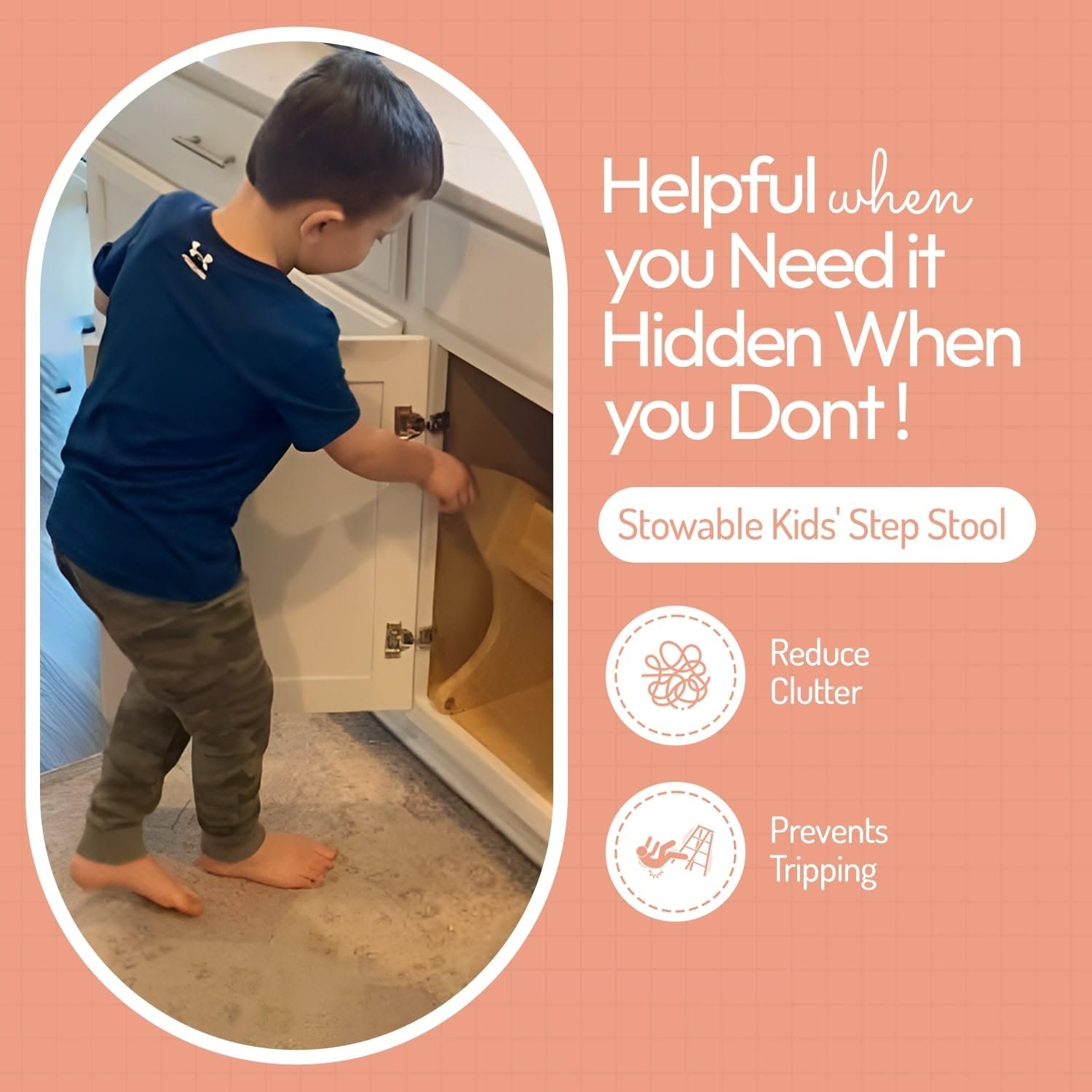 Hidden Helper Montessori Step Stool for Toddlers, Foldable Toddler Two Step Stool for Bathroom Sink & Kitchen Helper, Wooden Folding Stool for Kids Ages 2-5, Bamboo