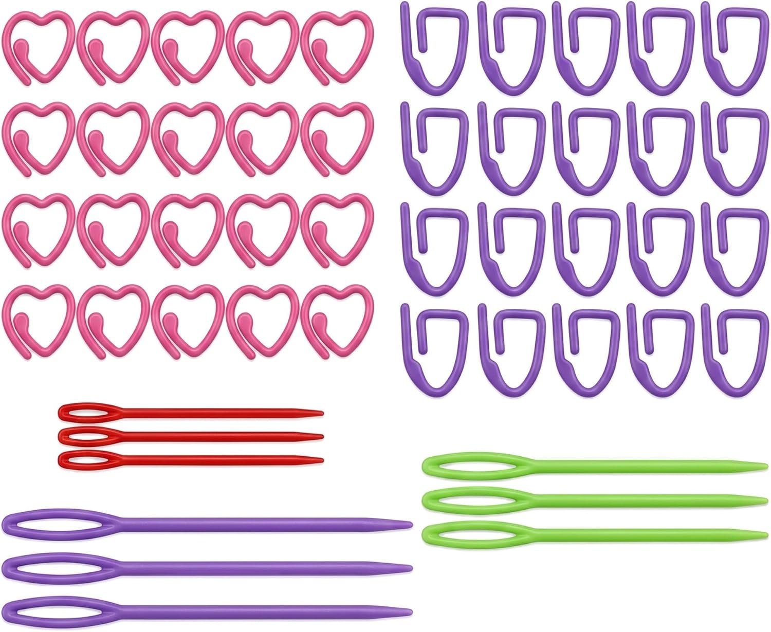 Blingcute 40 PCS Knitting Stitch Markers Set with 9 PCS Large Eye Yarn Needles, Colorful Plastic Knit Accessories for Knitting Crochet DIY Craft Gift for Women Mom