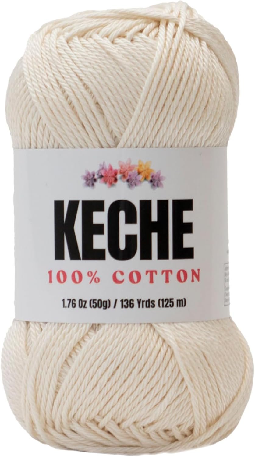 Cotton Yarn – 100% Cotton Yarn for Crocheting and Knitting, Mercerized Cotton Amigurumi Yarn Fine-Sport 2 1.76 oz (50g) / 136 Yrds (125 m) – Cream